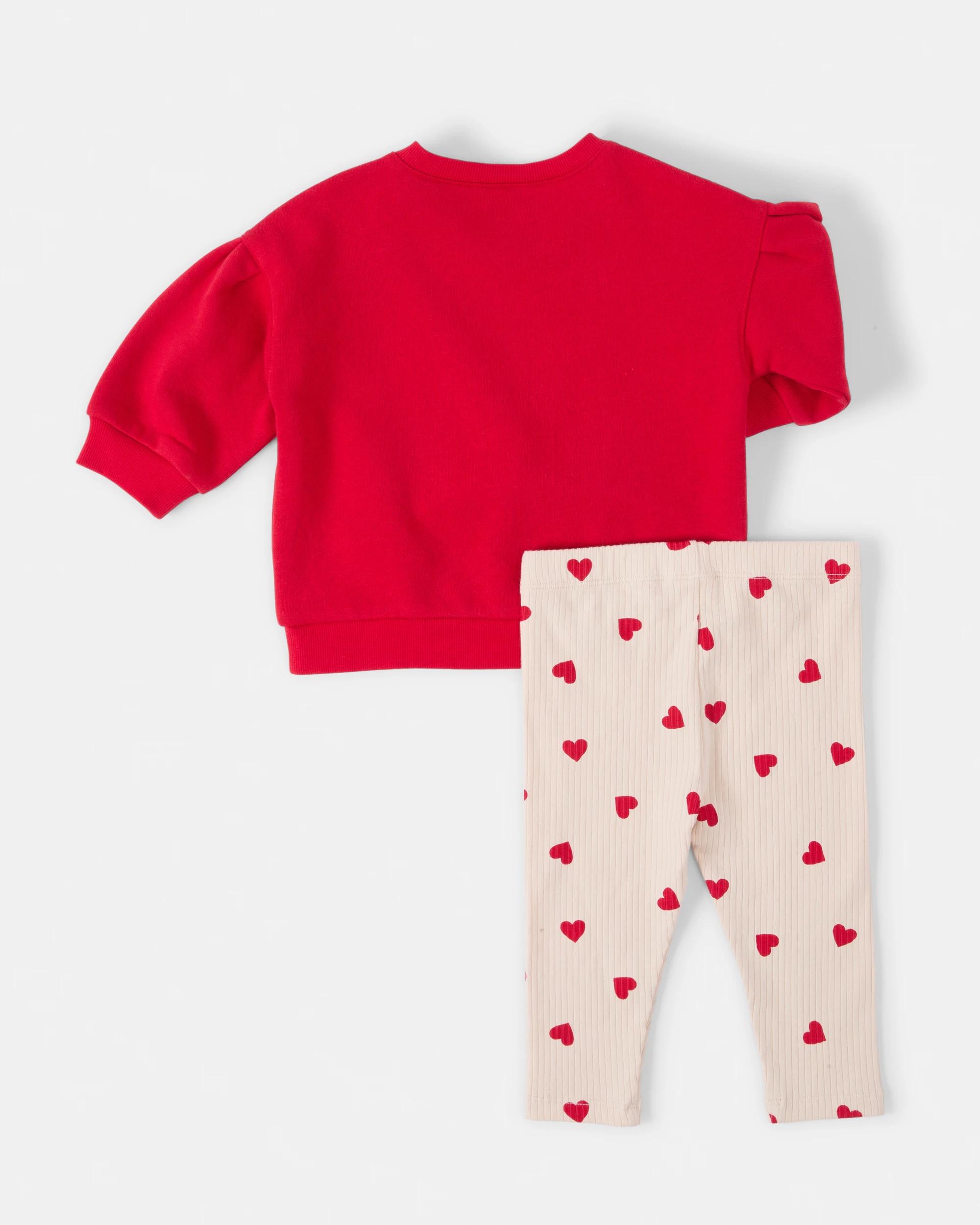2 Australian Cotton Lantern Sleeve Rib Leggings Set Red Hearts, 2 of 6