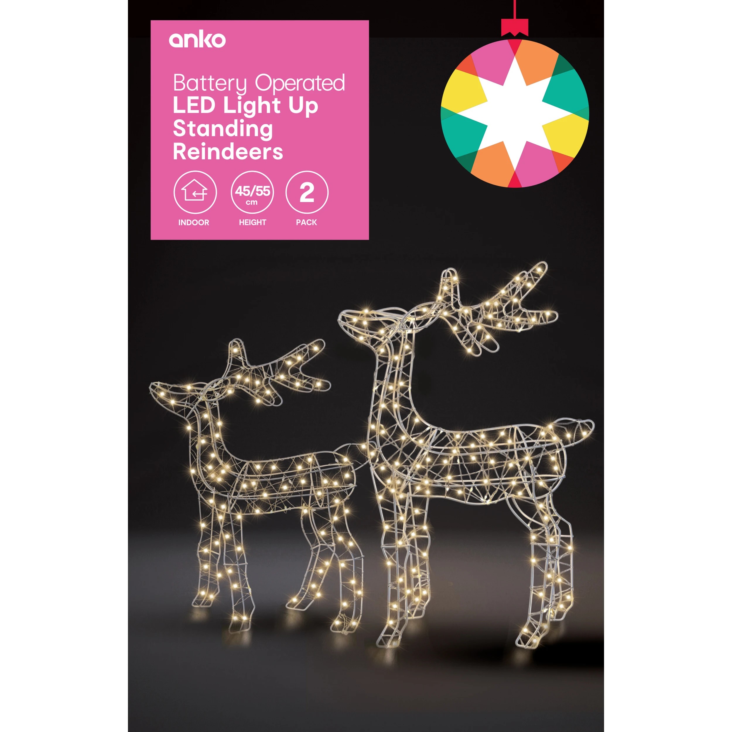1 2 Pack Battery Operated LED Light Up Standing Reindeer, 1 of 5