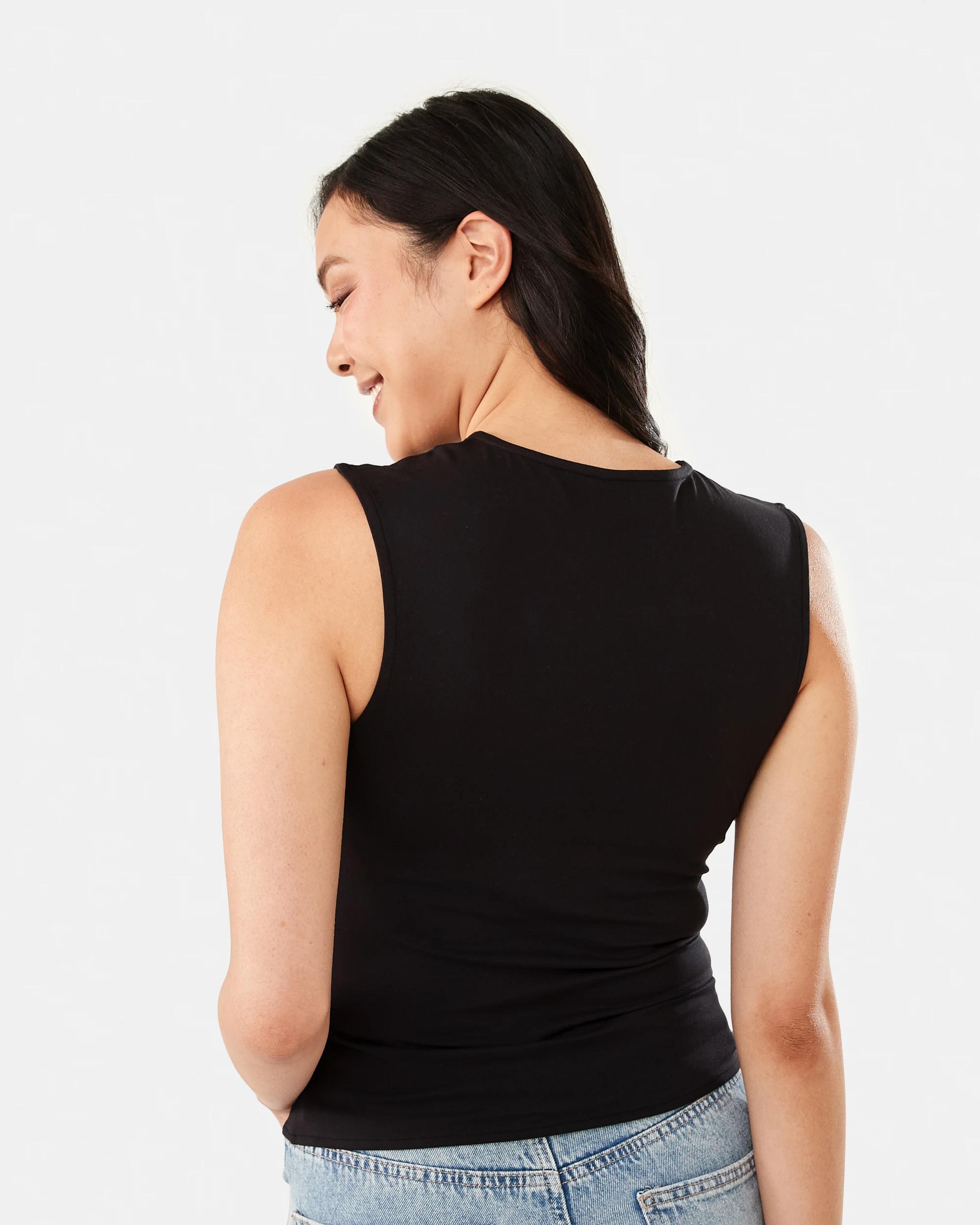 3 Sleeveless Lace Trim Drape Tank Black, 3 of 6