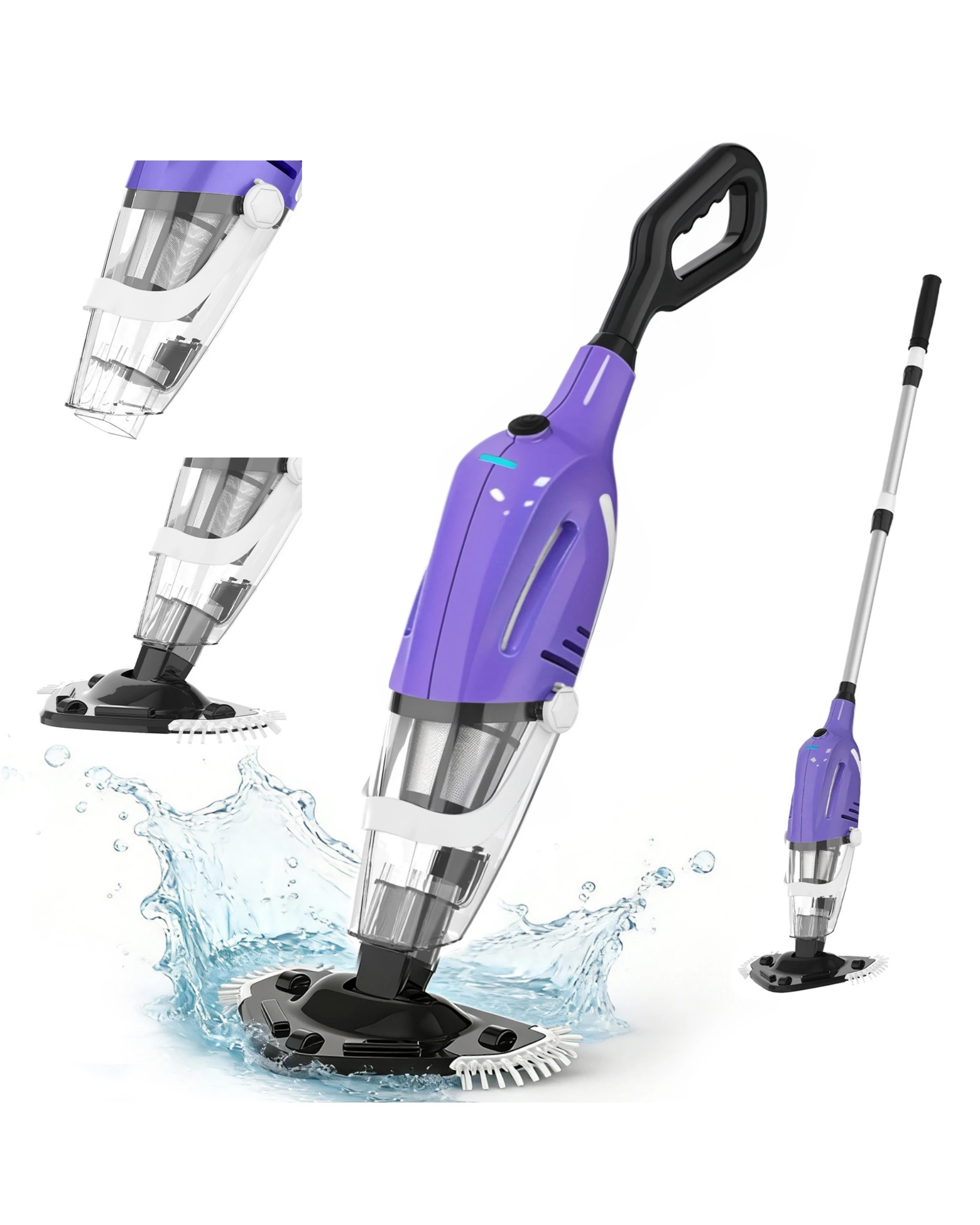 1 Advwin Cordless Pool Vacuum with Telescopic Pole - Purple, 1 of 8