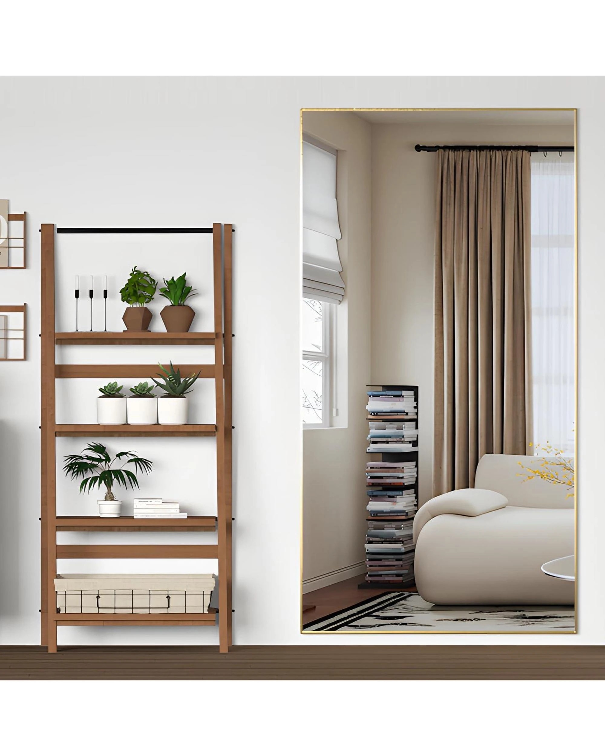 4 OAKORY 198x96cm Rectangular Full Length Mirror, Floor Mirror with Aluminium Alloy Frame Gold, 4 of 7