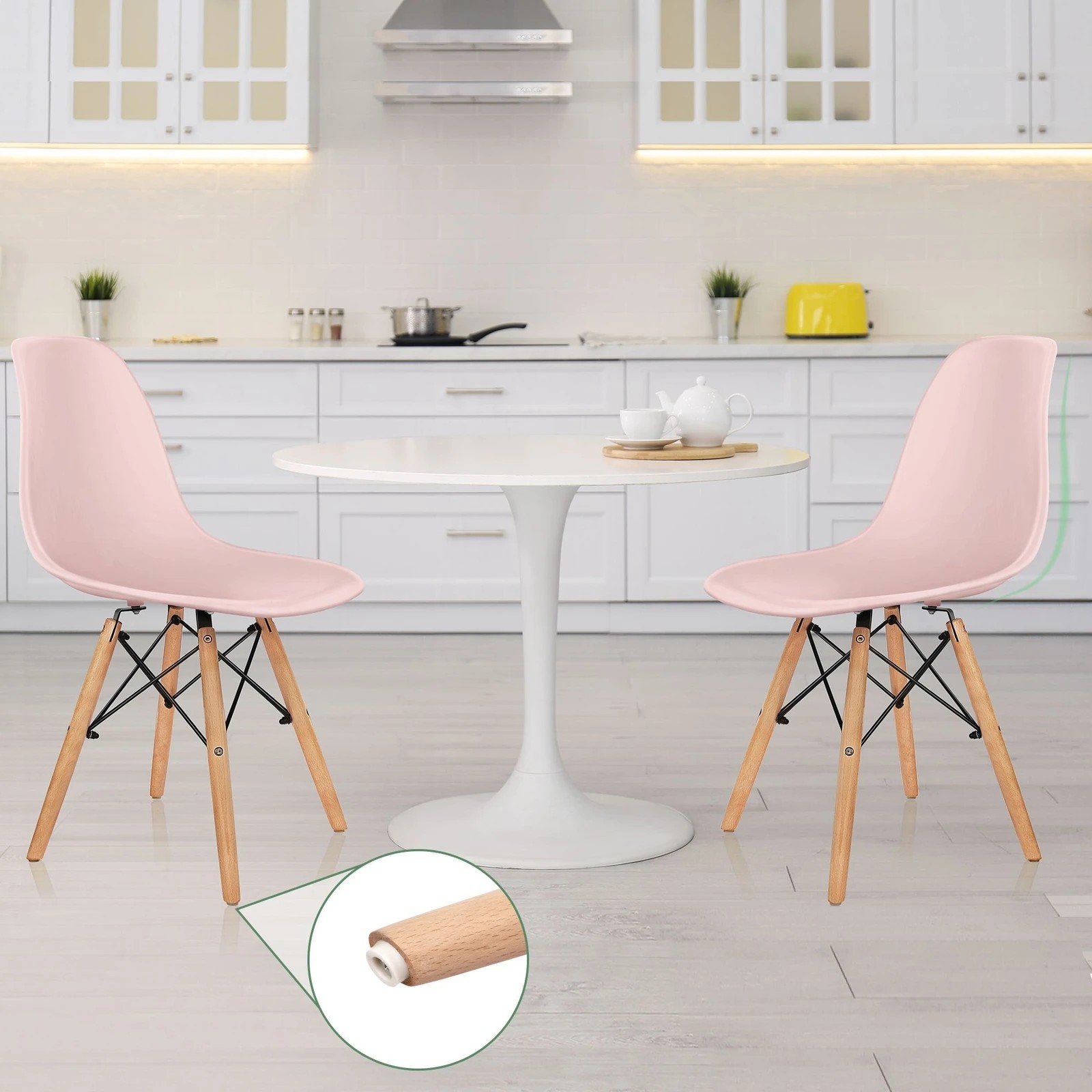 6 Alfordson 4x Dining Chairs Retro Steel Kitchen Lounge Cafe Solid Wood - Pink, 6 of 10