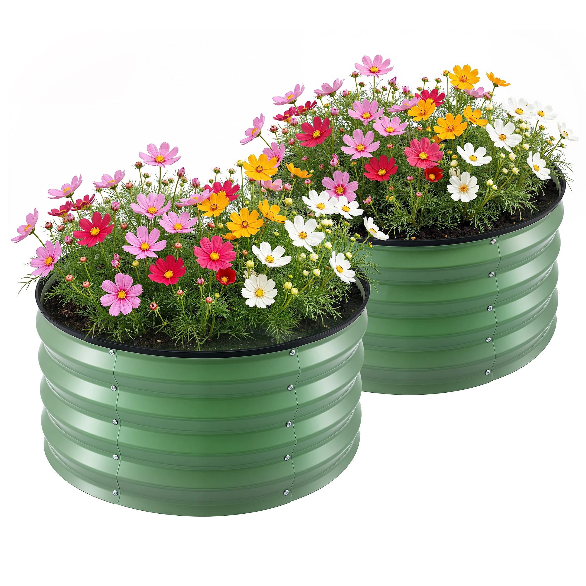1 Green Fingers Fingers Round Raised Garden Bed 2 Pack Galvanised Planter Box Rust Resistant - Green, 1 of 10