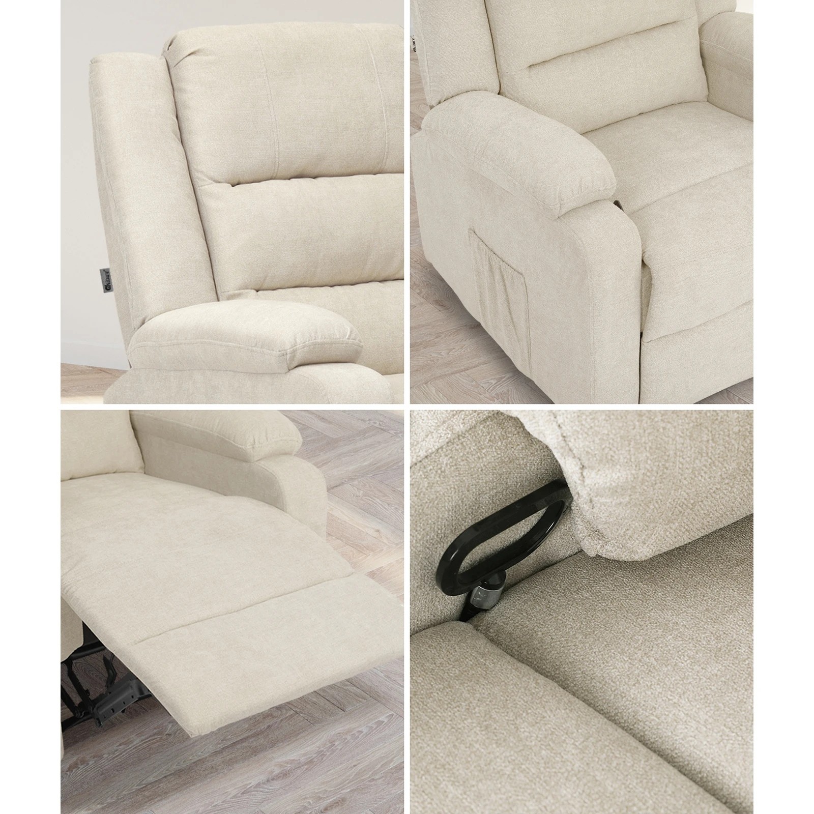 4 Oikiture Recliner Chair With Side Pocket Polyester
 - Beige, 4 of 7