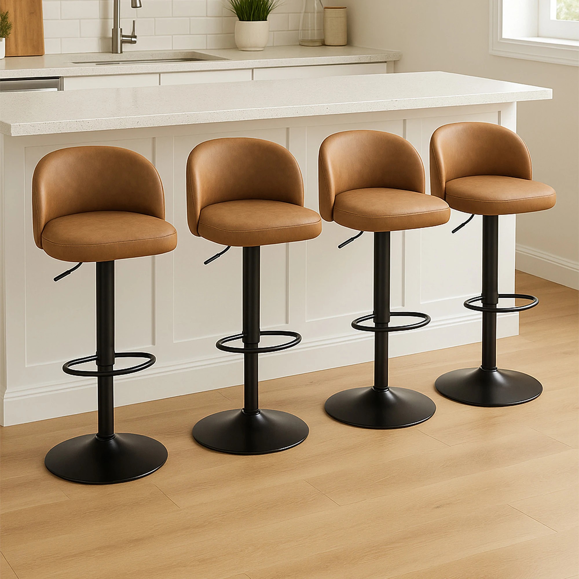 8 Levede 4x Bar Stools Gas Lift PU Leather Footrest Swivel Adjustable Kitchen, 8 of 9