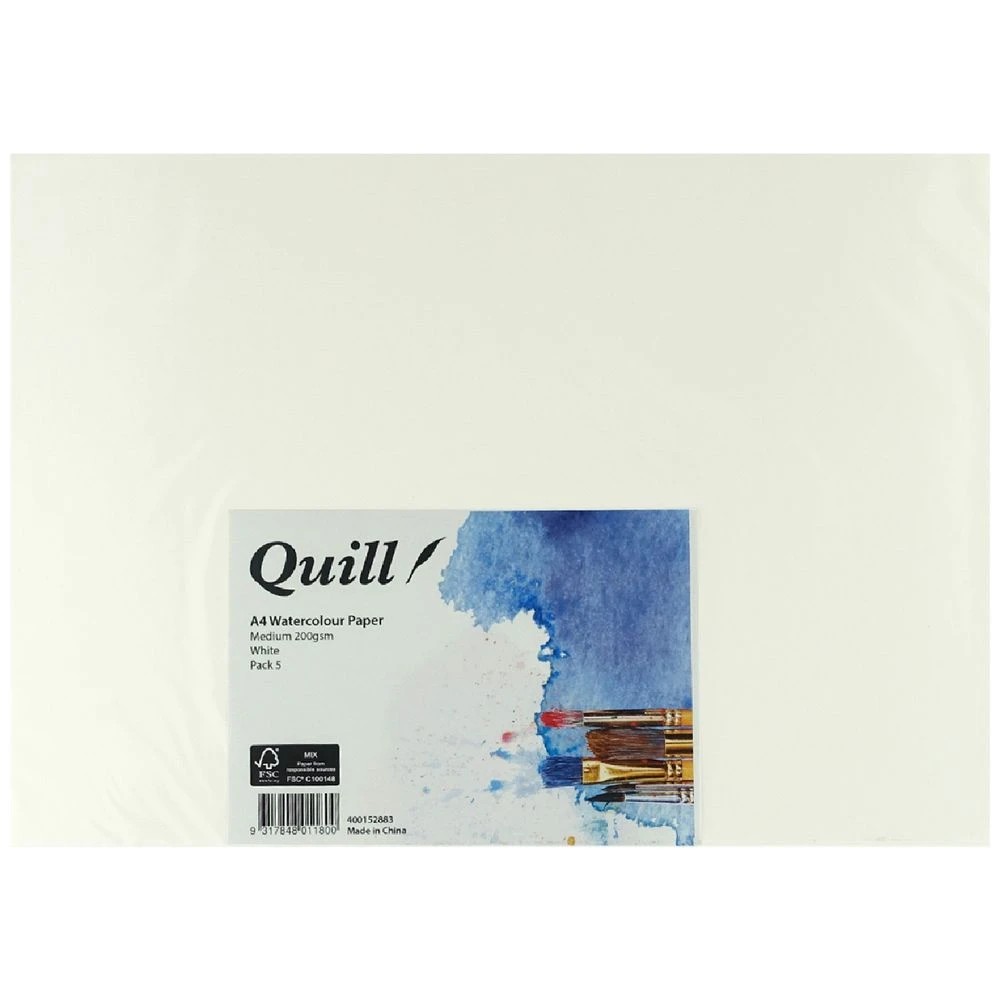 1 Quill A4 Medium Watercolour Paper 5 Pack, 1 of 3