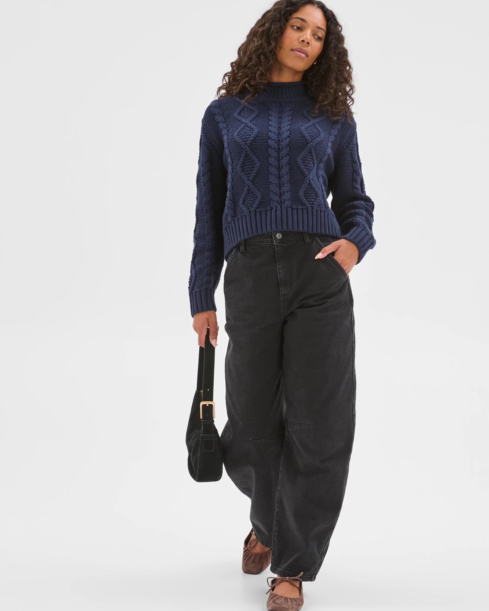 1 Target Woman Australian Cotton Blend Roll Neck Cable Knit Jumper NAVY, 1 of 7