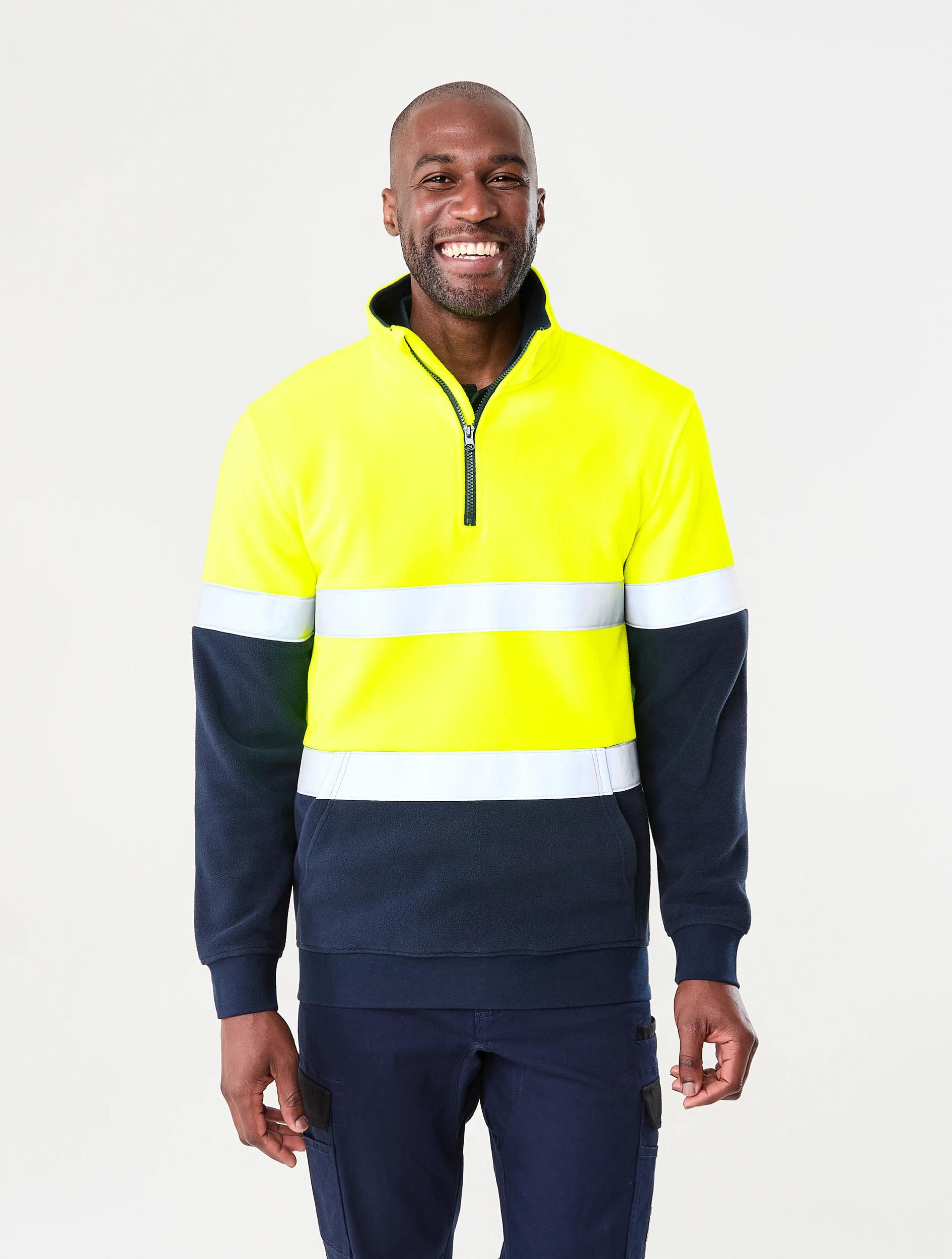 1 Workwear Hi-Vis 1/4 Zip Reflective Pullover Yellow, 1 of 6