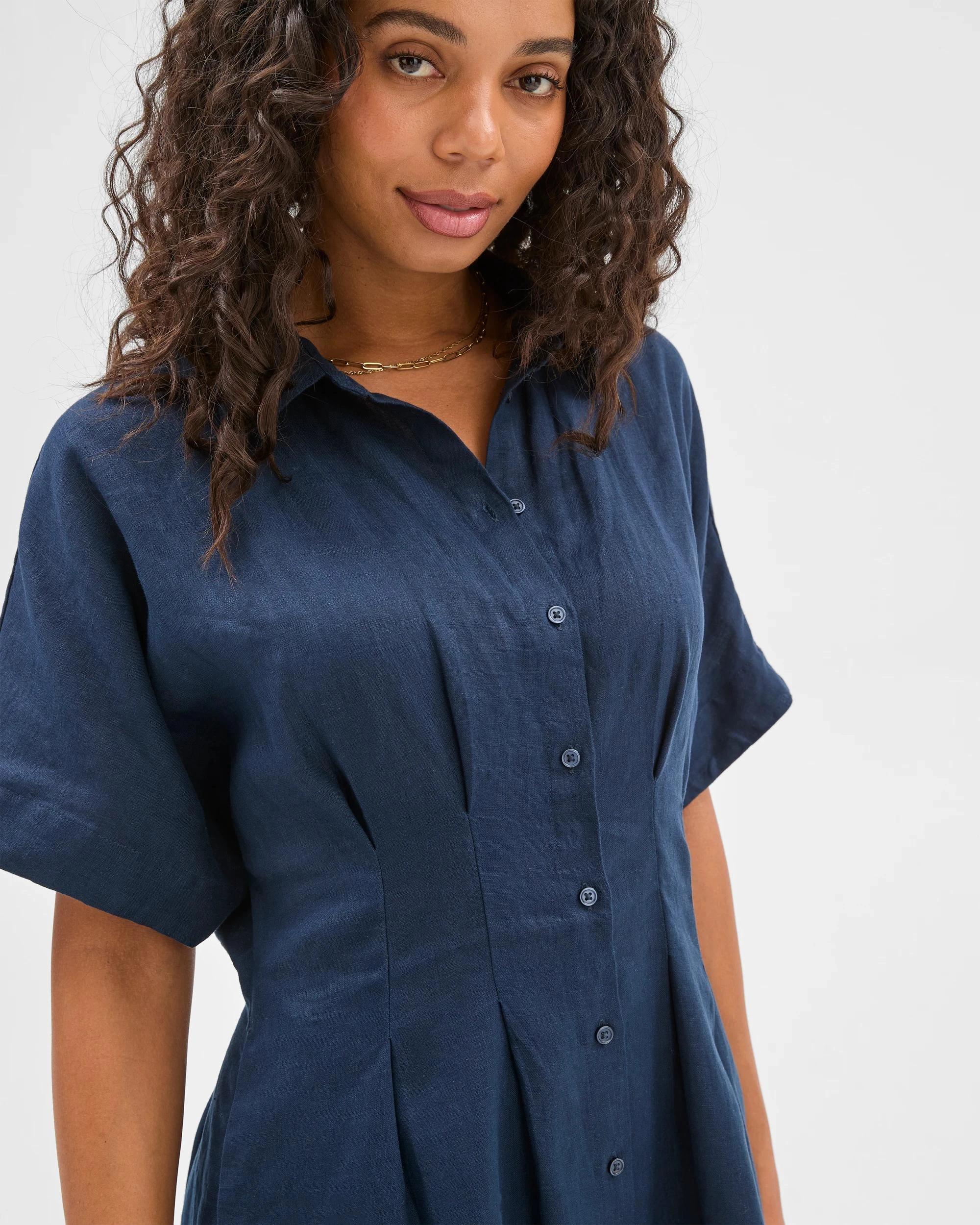 6 Target European Linen Shirt Mini Dress NAVY BLUE, 6 of 7