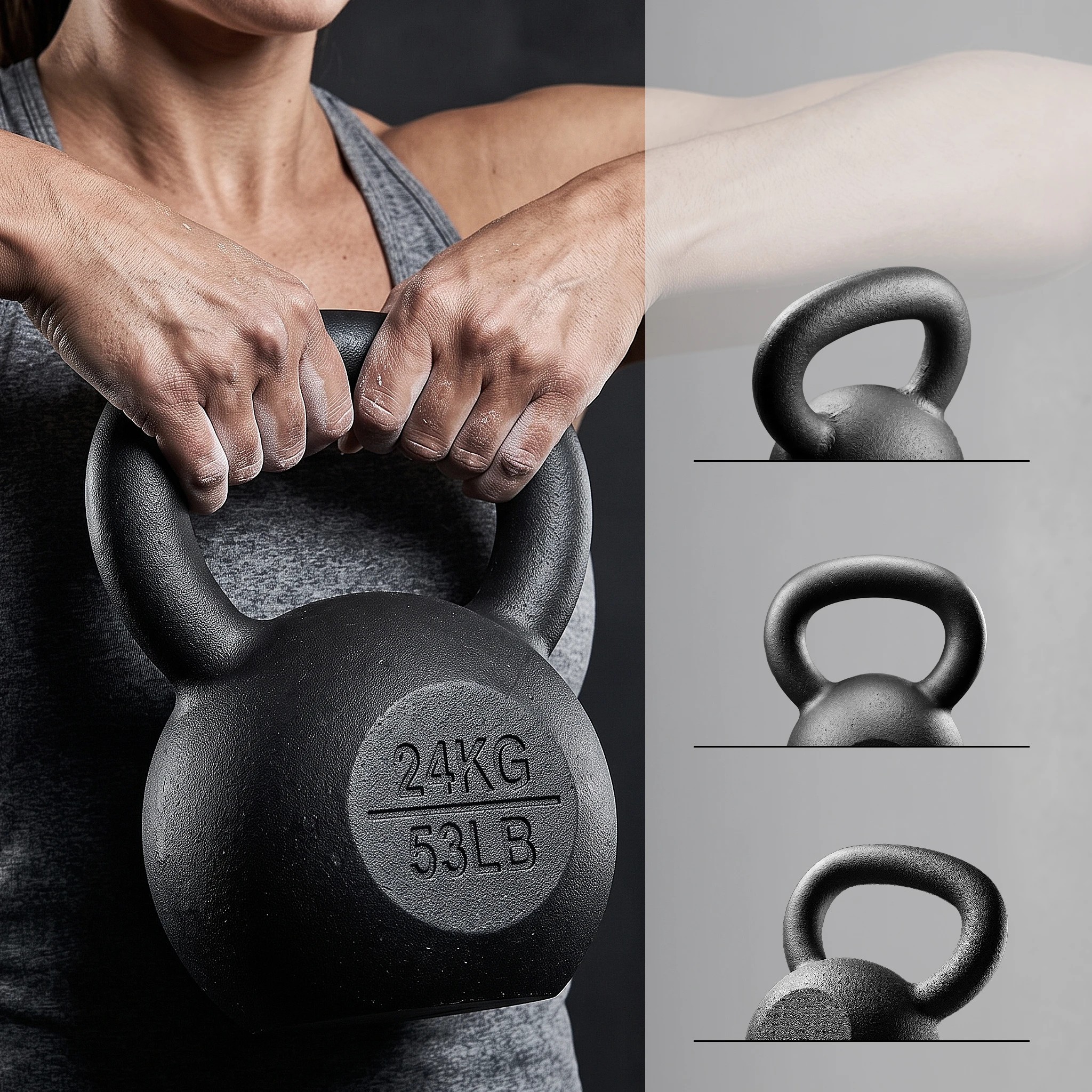 5 Everfit 24kg Cast Iron Kettlebell Powder Coating Flat Bottom Home Gym - Black, 5 of 8