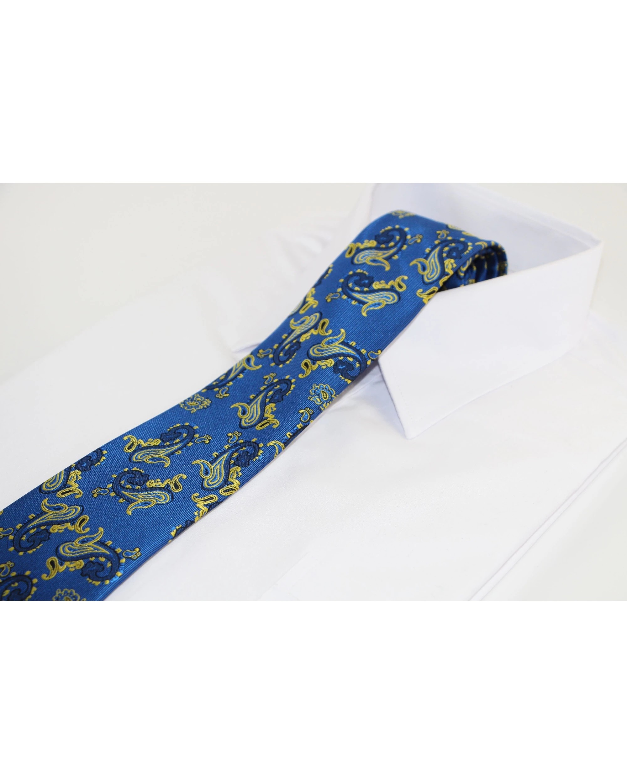 1 Zasel Mens Blue & Yellow Gold Paisley Patterned 8cm Neck Tie, 1 of 2