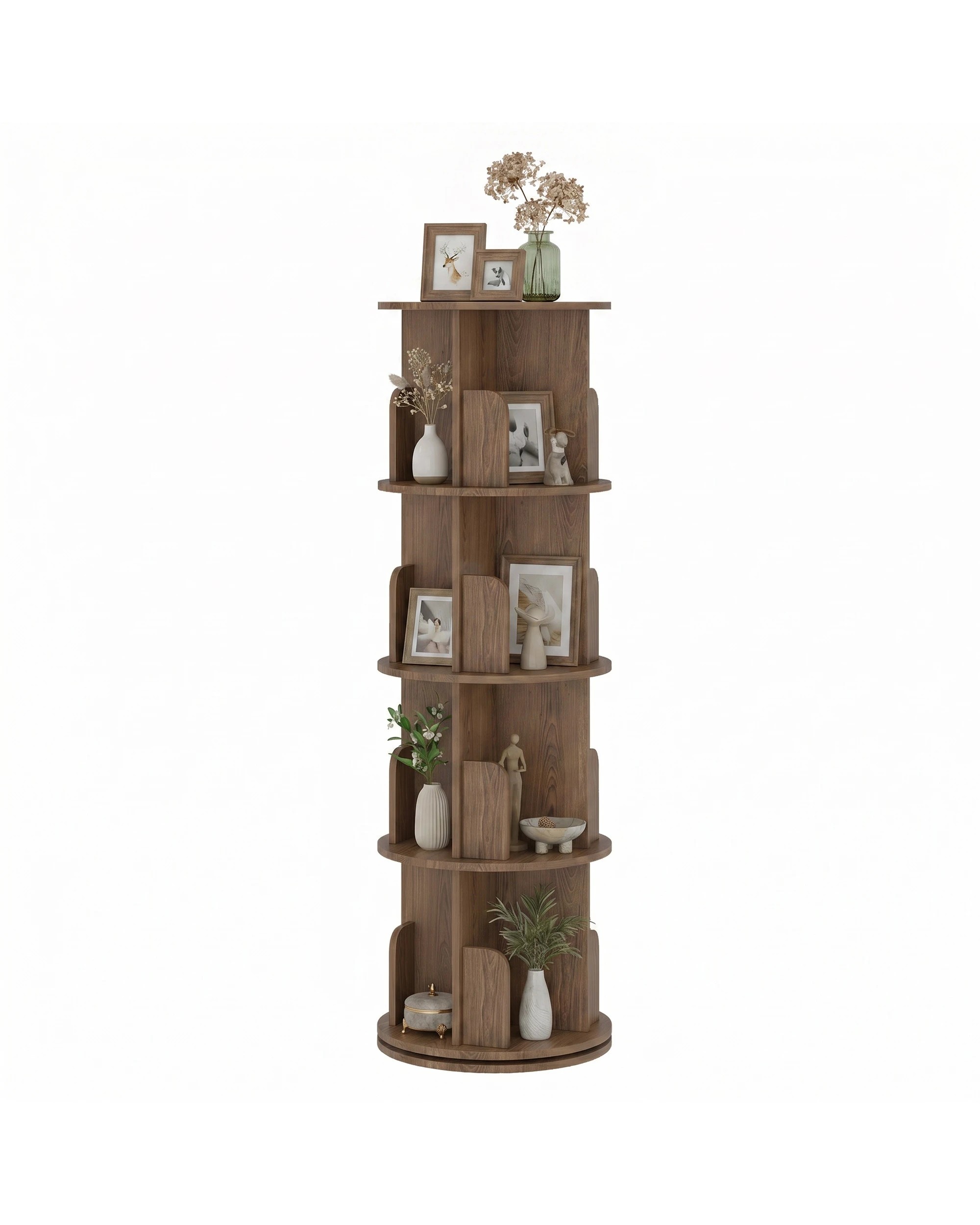 5 Advwin 4 Tiers Bookshelf Rotating Corner Bookcase Cabinet Revolving Display Stand Rack - Brown, 5 of 7