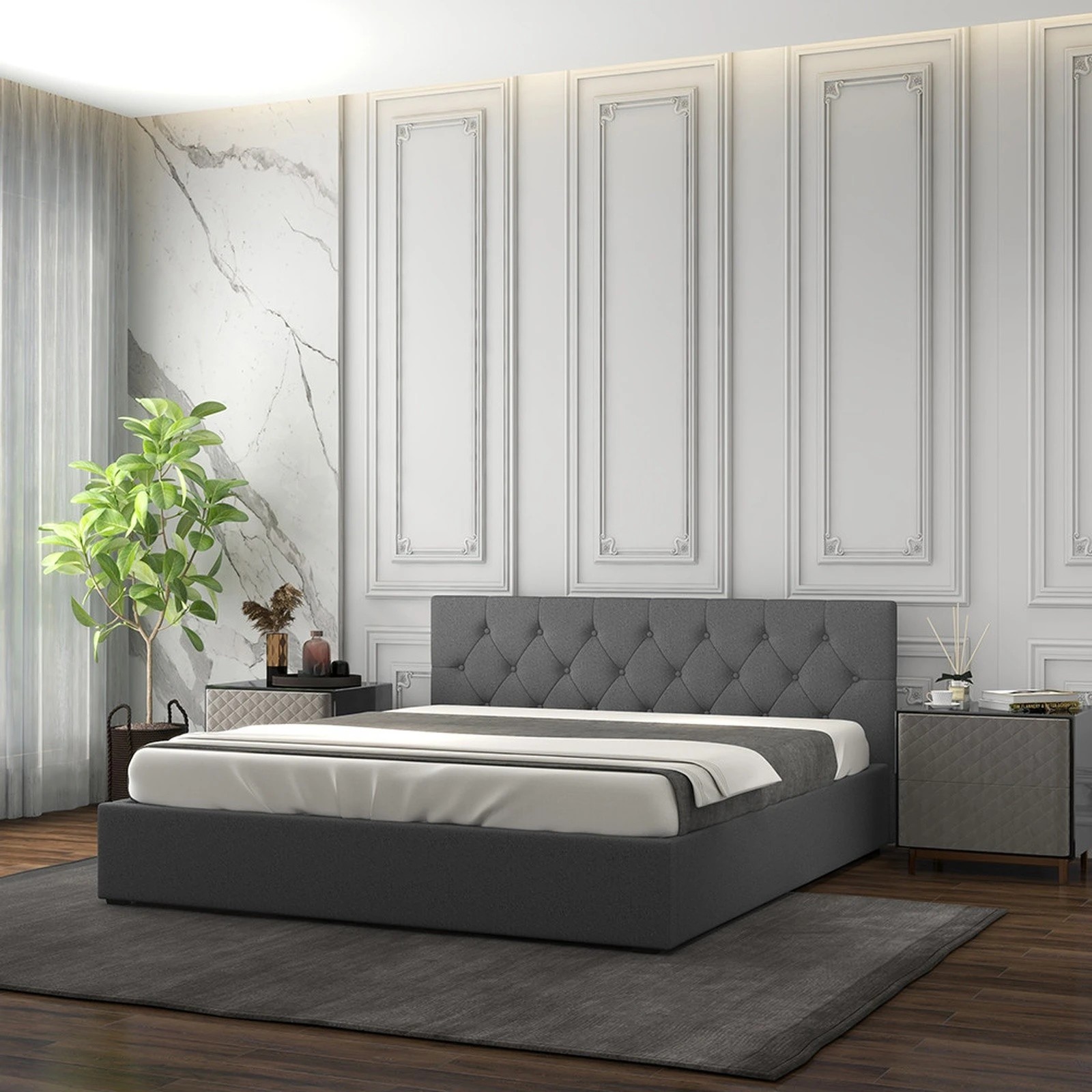 1 Milano Décor Capri Luxury Gas Lift Bed Frame Base And Headboard With Storage - Grey, 1 of 10