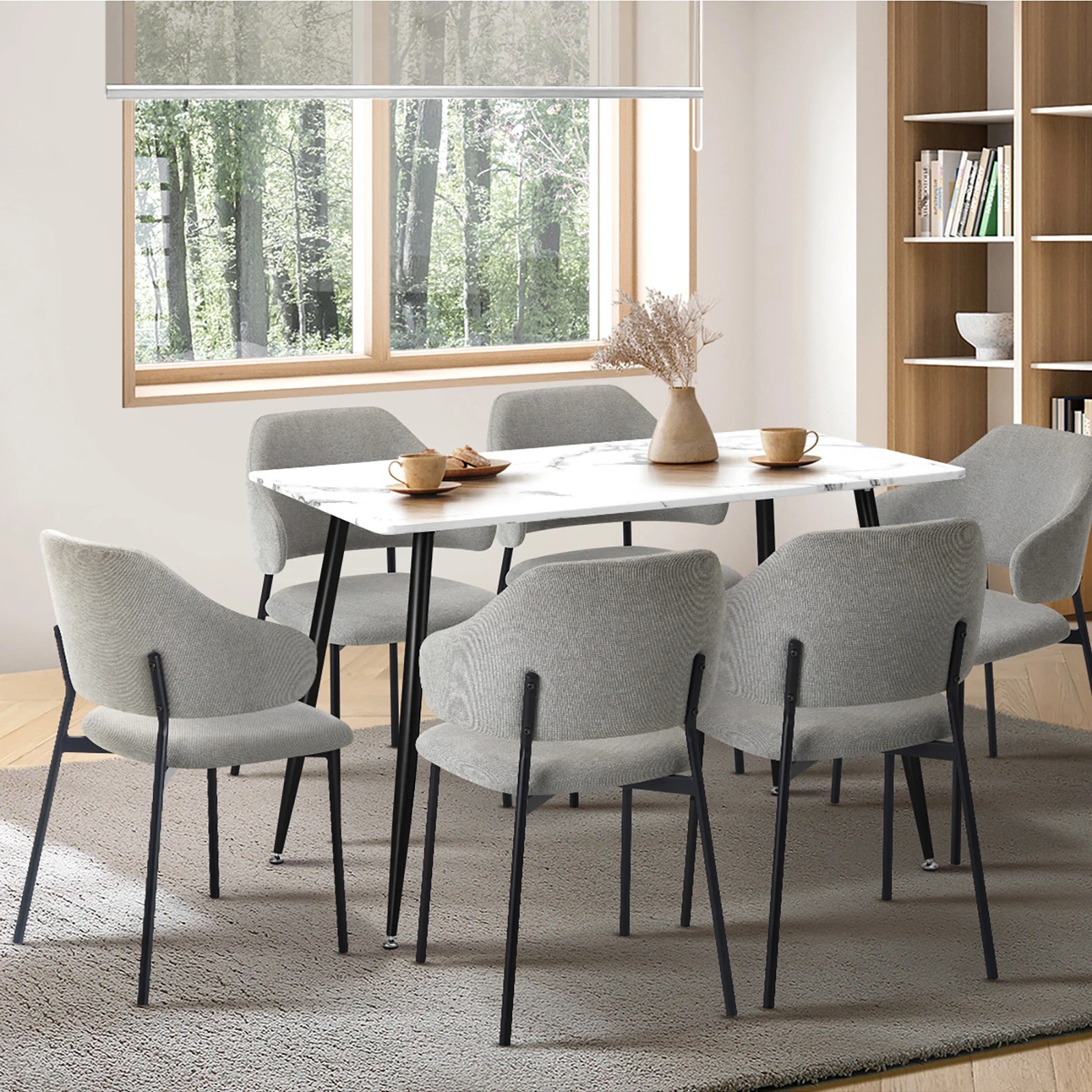 3 Oikiture 120cm Rectangle Dining Table With 6pcs Dining Chairs Fabric
 - Multi, 3 of 10
