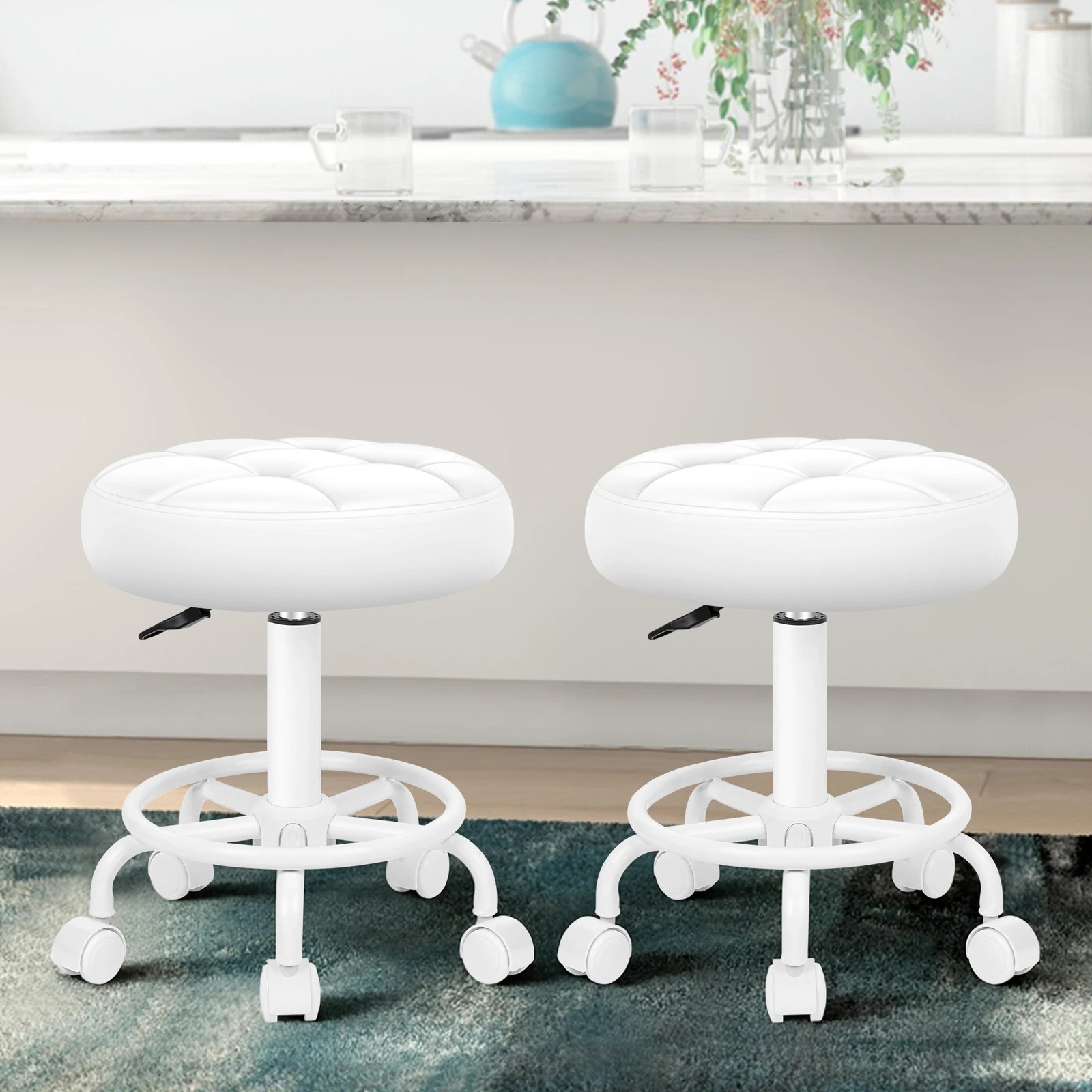 7 Alfordson 2x Salon Stool Round Swivel Barber Hair Dress Chair Gas Lift - White, 7 of 7