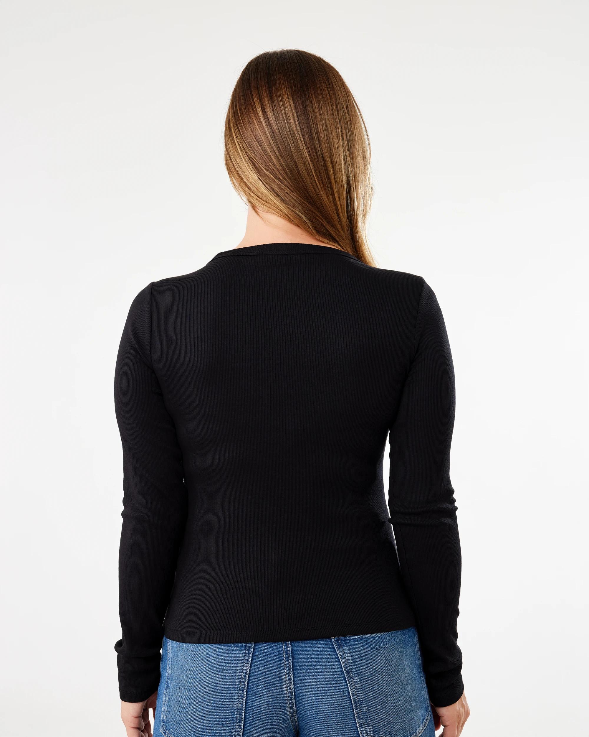 3 Long Sleeve Rib Double Layer Top Black, 3 of 6