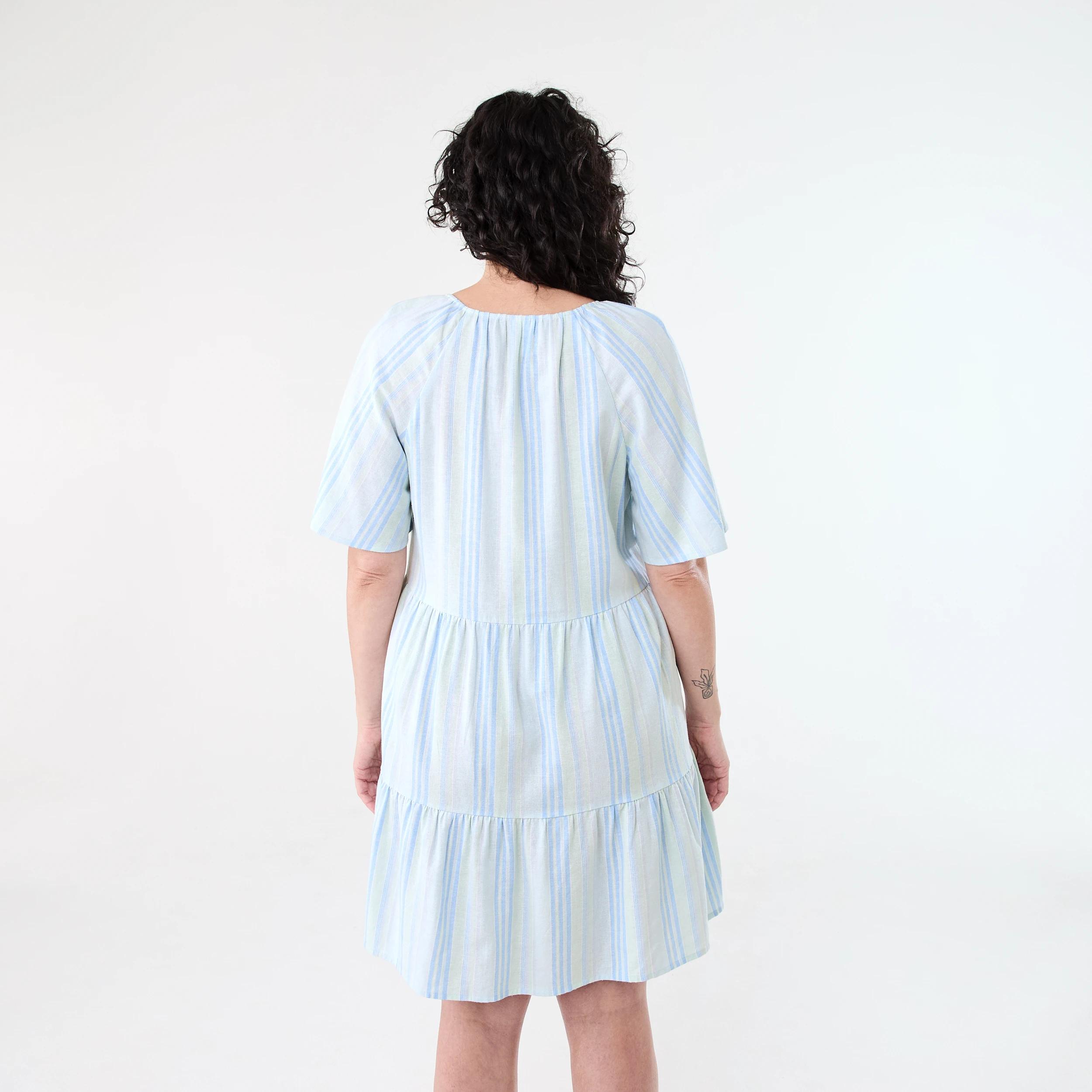 3 Short Sleeve Linen Blend Tiered Mini Dress Strp Spun, 3 of 9