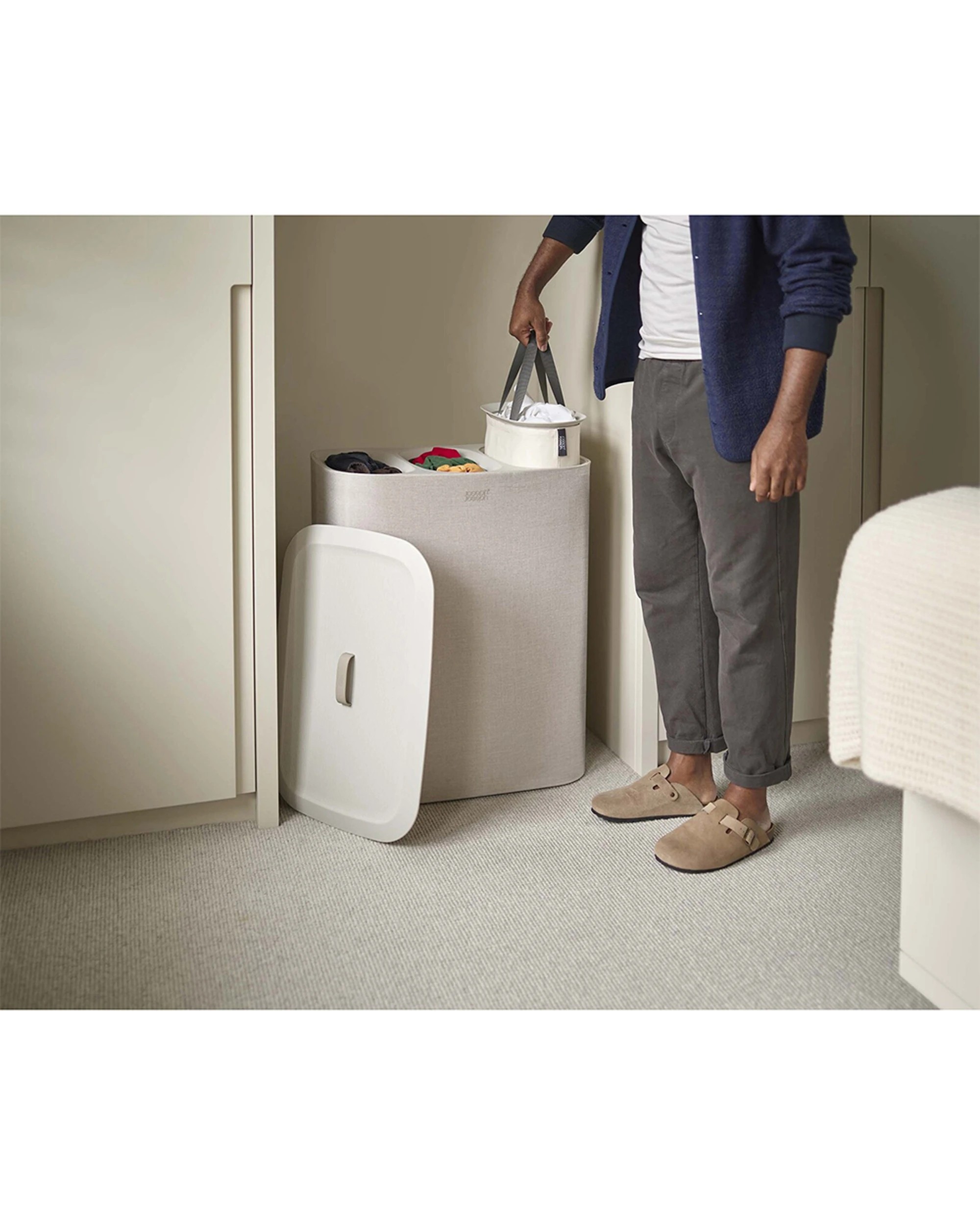 2 Joseph Joseph Tota Trio 90L Laundry Separation Basket Three Compartments Ecru - Beige, 2 of 6