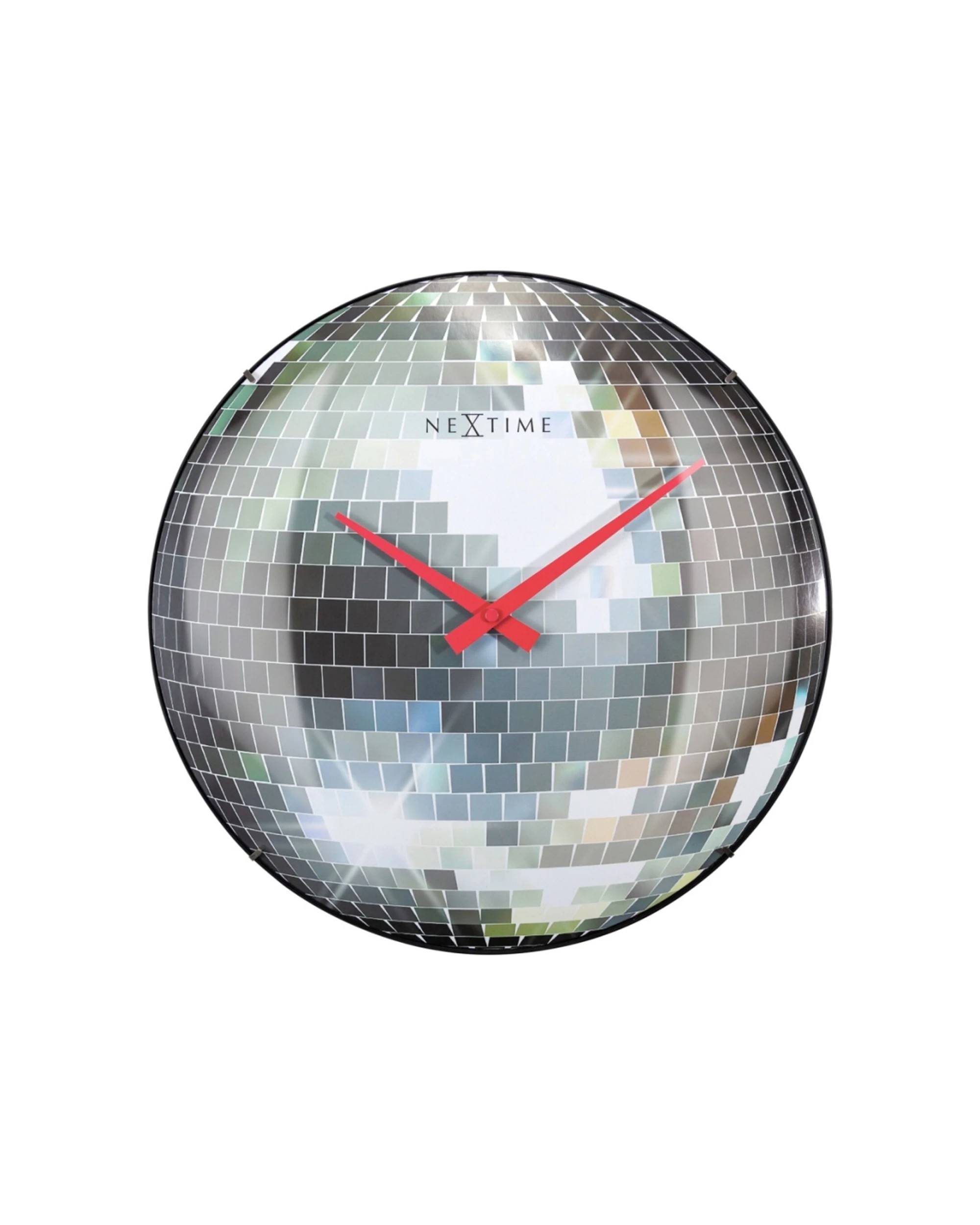1 NEXTIME Disco Ball Wall Clock Silent Sweep Dome Glass Cover Retro Look 35cm - Silver, 1 of 5
