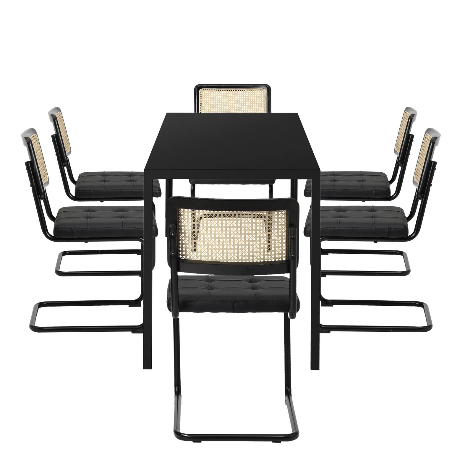 8 Oikiture 140cm Rectangle Dining Table with 6PCS Dining Chairs Leather - Black, 8 of 9