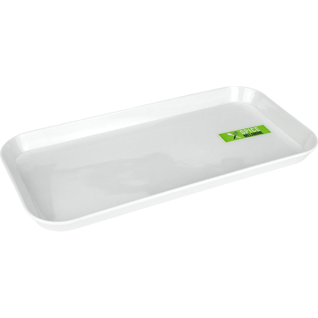 2 Durmaz White Rectangular Rounded Melamine Platter 31cm x 15cm, 2 of 3