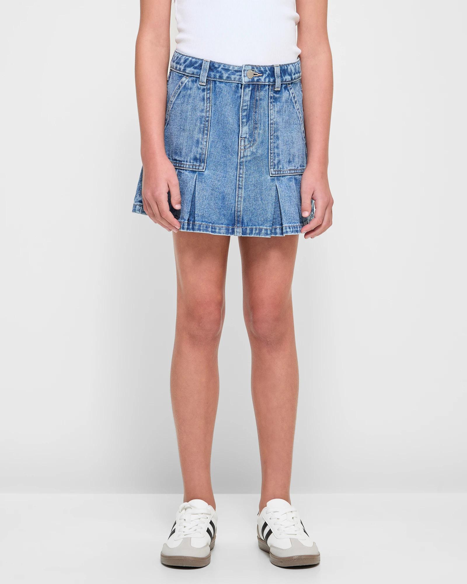 1 Target Denim Utility Pleat Skirt MID WASH, 1 of 7