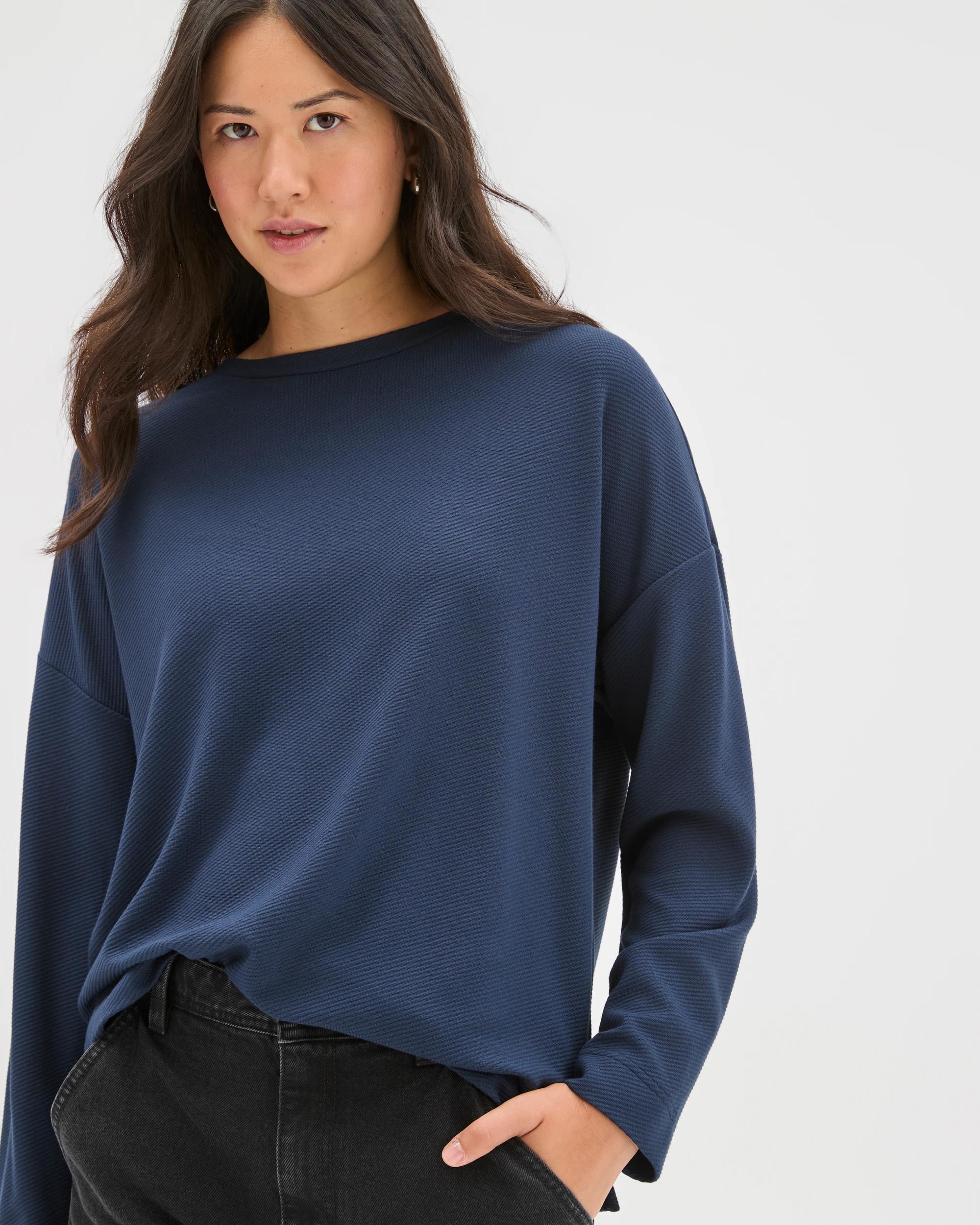 1 Target Woman Long Sleeve Ottoman T-Shirt NAVY BLAZER, 1 of 7