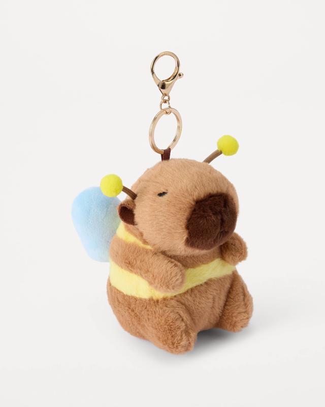 Bee Capybara Charm Keyring - Brown and Gold 