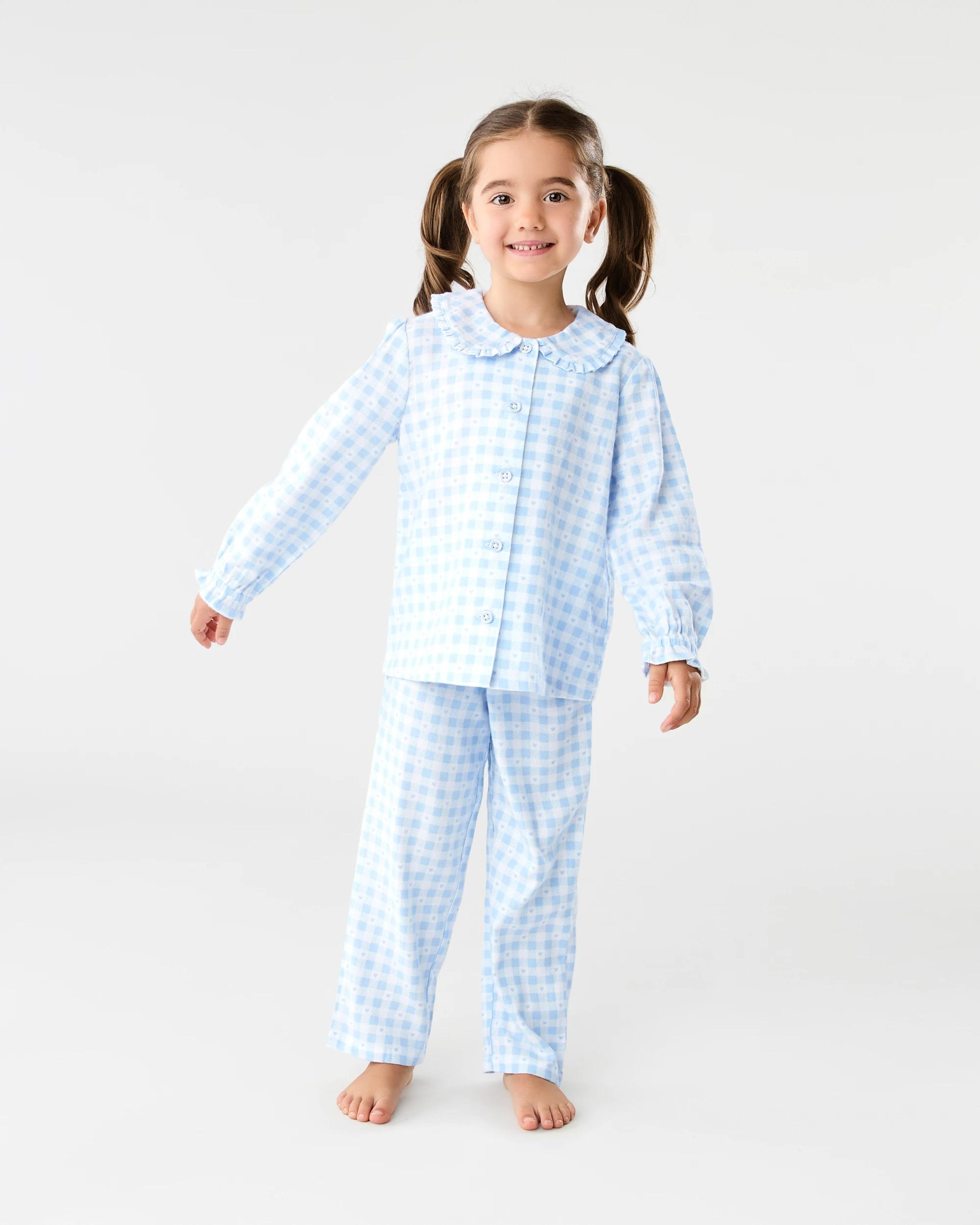 1 Print Flannel Pyjama Set Blu Check, 1 of 7