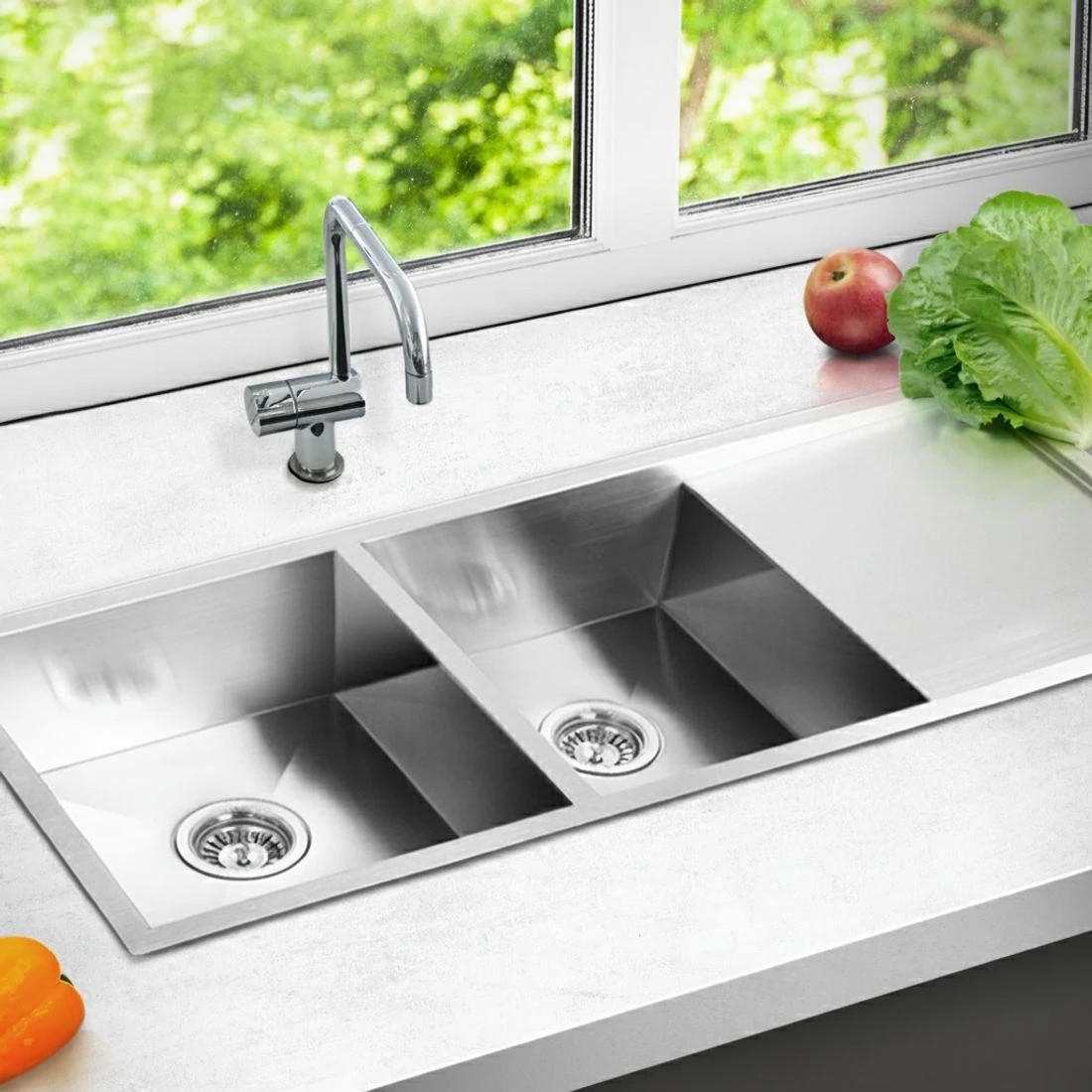 5 Cefito Kitchen Sink 111X45CM Stainless Steel Basin Double Bowl - Silver, 5 of 6