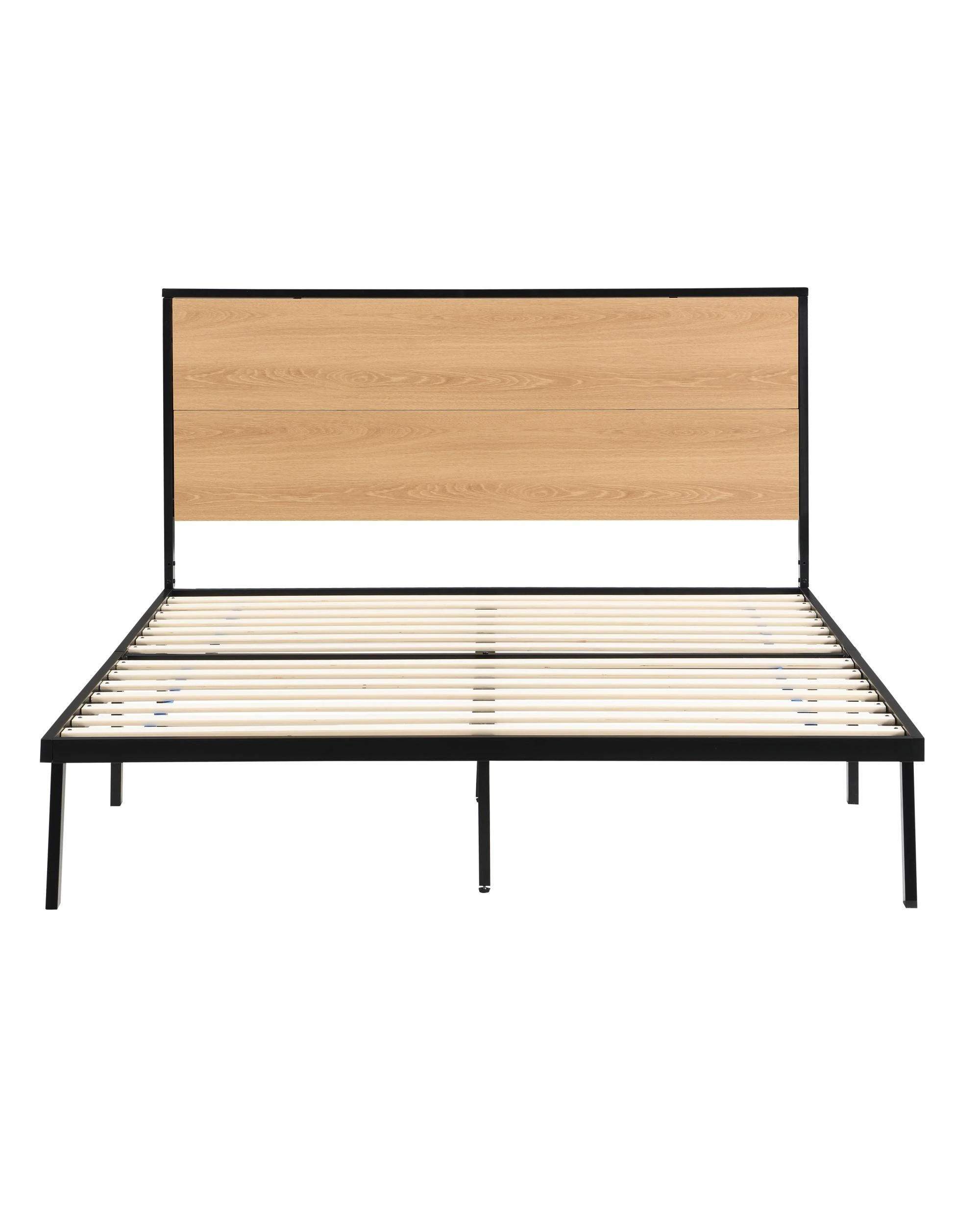 3 Kodu Metal and Wood Look Bed Frame Double Size Black and Oak - Natural, 3 of 10