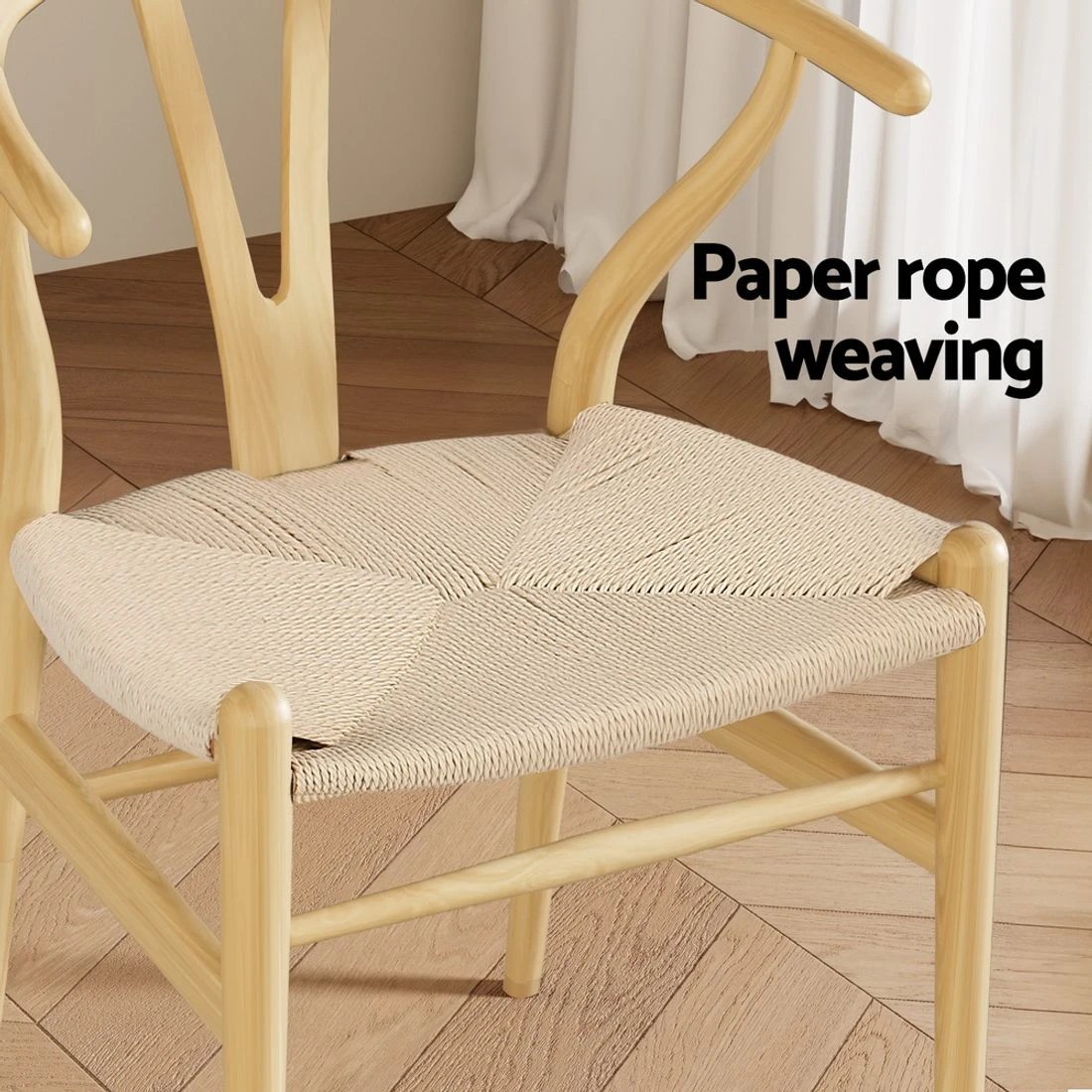 7 1 Set of 2 Artiss Dining Chairs Wooden Rattan Seat Wishbone - Natural, 7 of 7