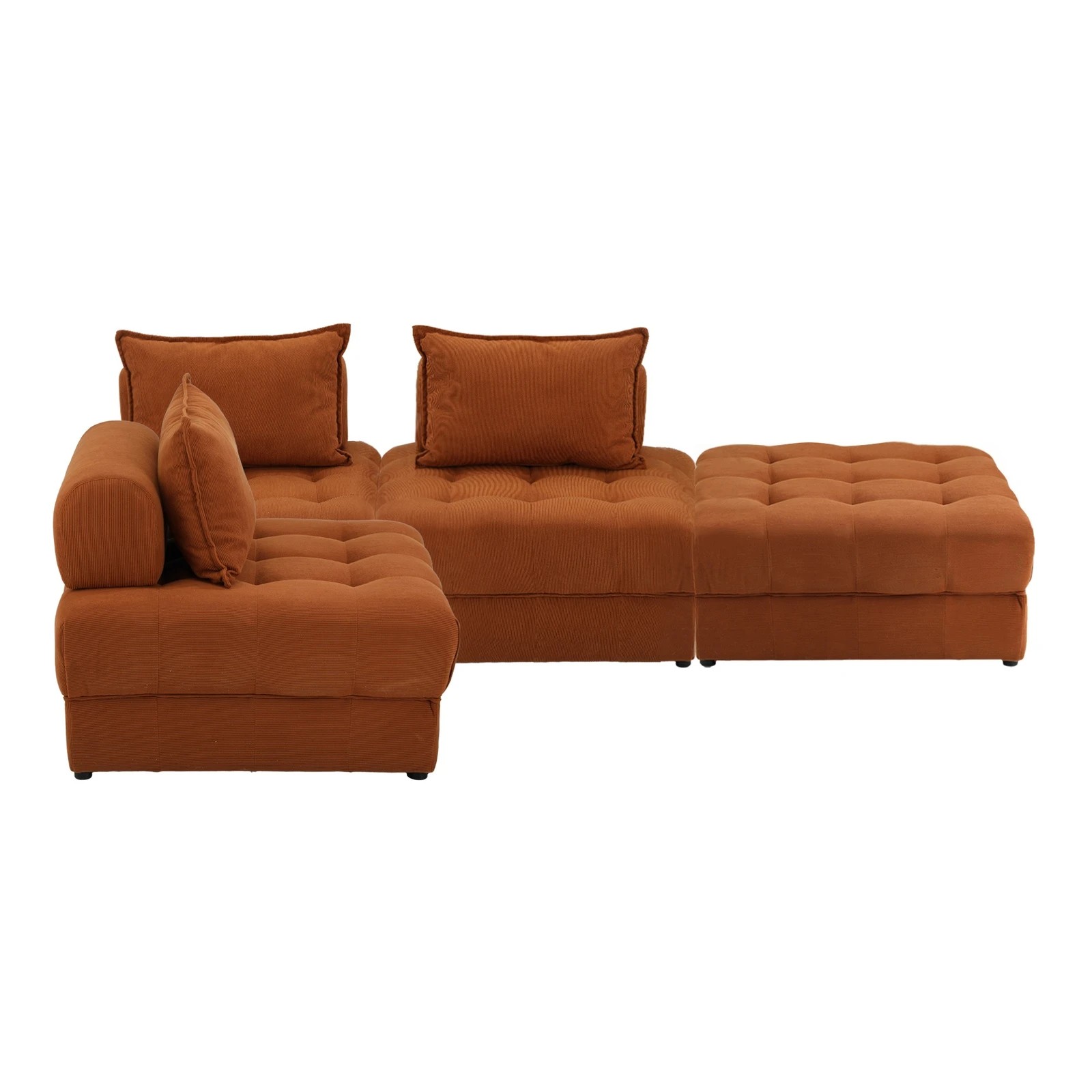 8 Oikiture 4 Seater Velvet Modular Sofa & Ottoman Set Armless Tofu Back
 - Brown - Brown, 8 of 8