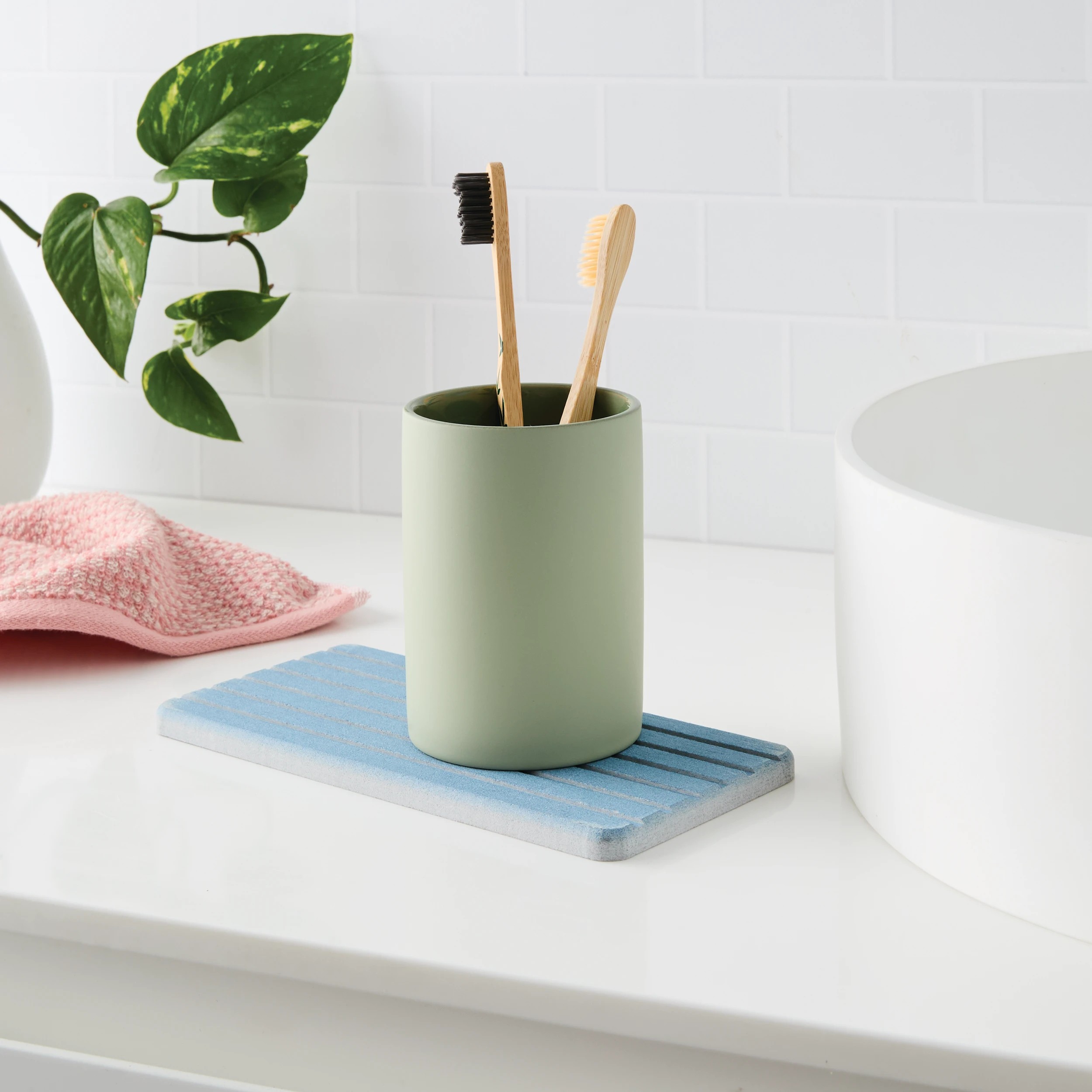 3 Stone Dry Bathmat and Tray Set - Blue, 3 of 10