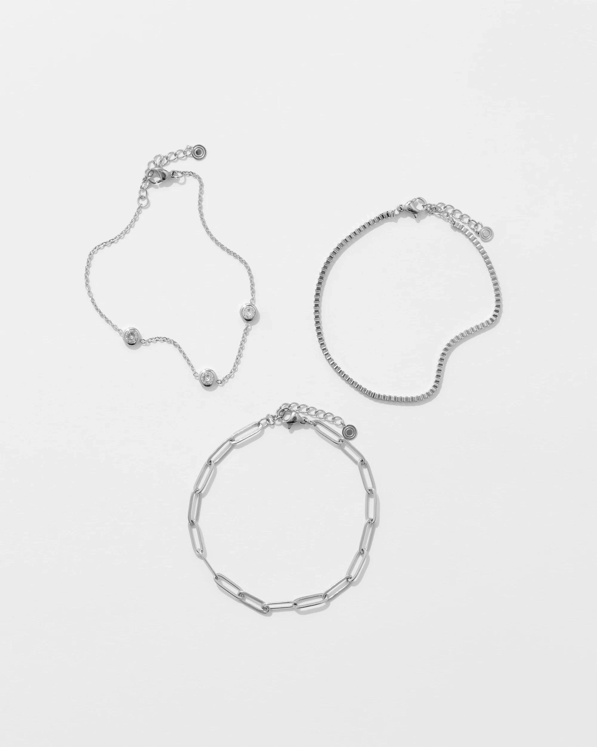 1 Target TW WATERPROOF 3PK CZ PAPERCLIP BRACELET SET SILVER, 1 of 1