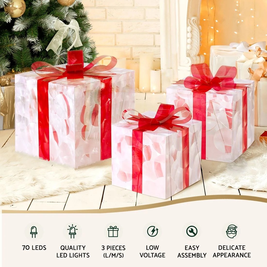 5 Jingle Jollys Christmas Lights 70 LED Fairy Light Gift Box 3pcs Decorations - Red, 5 of 7