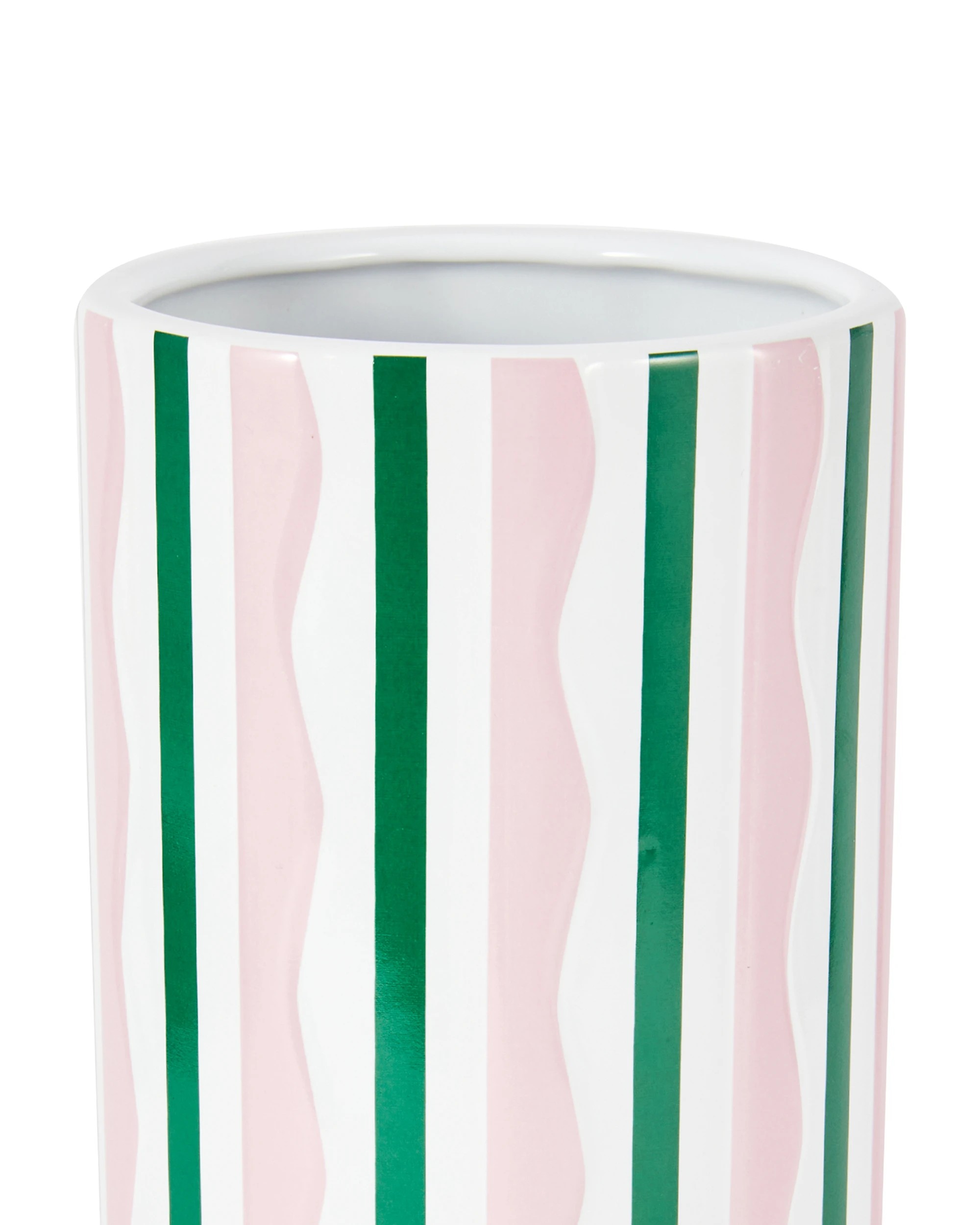 4 Pink and Green Stripe Ceramic Vase, 4 of 5