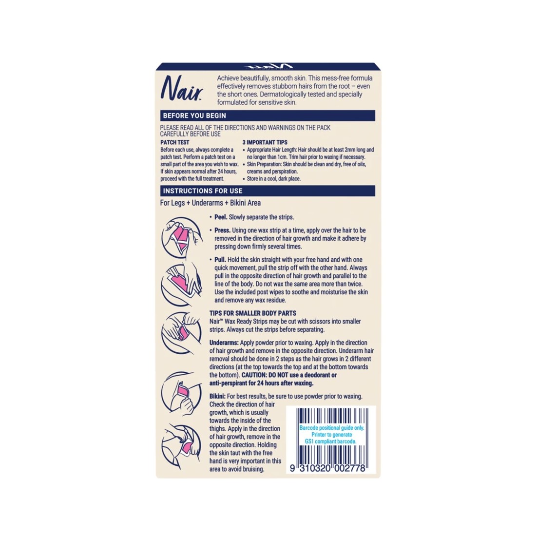 2 Nair 20 Pack Sensitive Mini Wax Strips - Rice Bran Oil and Cherry Blossom Extract, 2 of 7