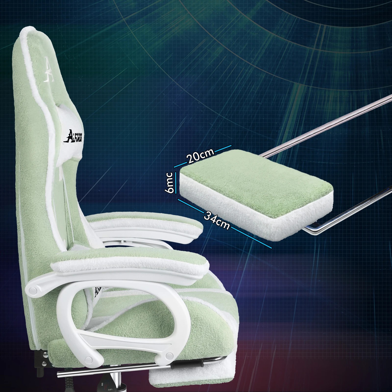 10 Alfordson Gaming Office Chair Racing Massage Computer Seat Footrest Sherpa Fleece - Green, 10 of 10