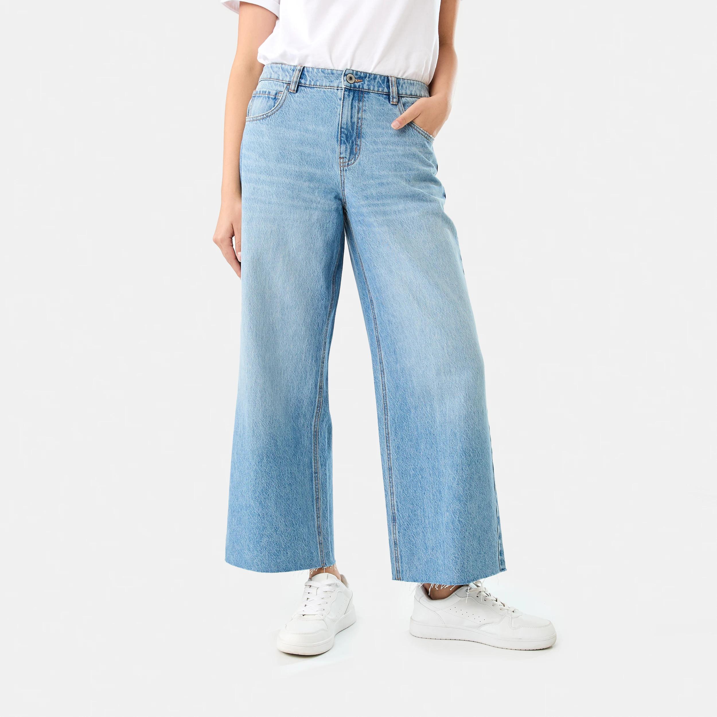 1 Wide Leg Raw Hem Jeans MID WASH, 1 of 9
