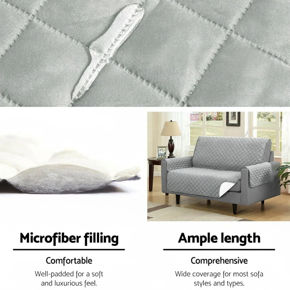 5 Artiss Sofa Cover Couch Covers 3 Seater Quilted - Grey, 5 of 6