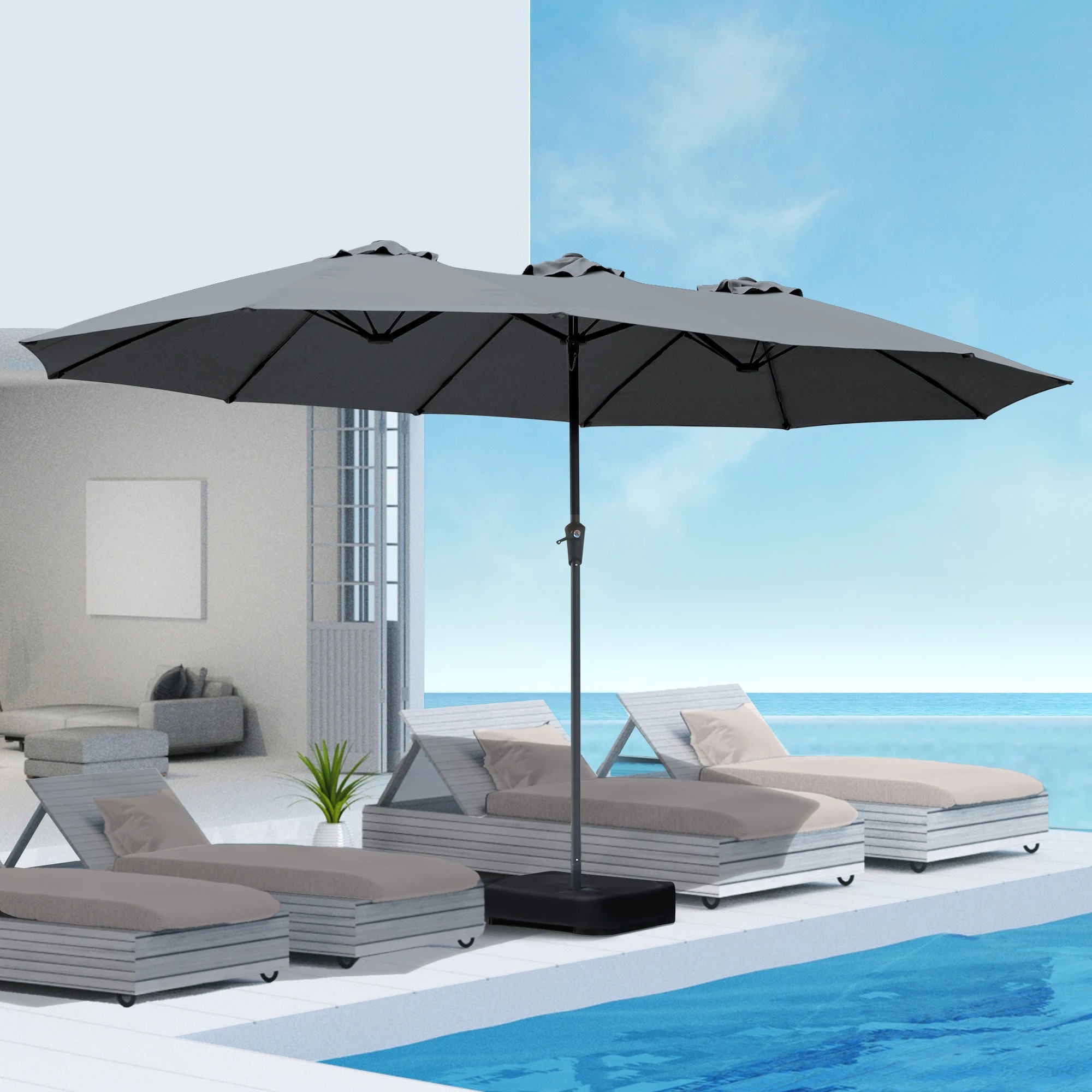 7 Centra 4.5x2.6M Outdoor Double Large Patio Umbrella with Base - Grey, 7 of 9