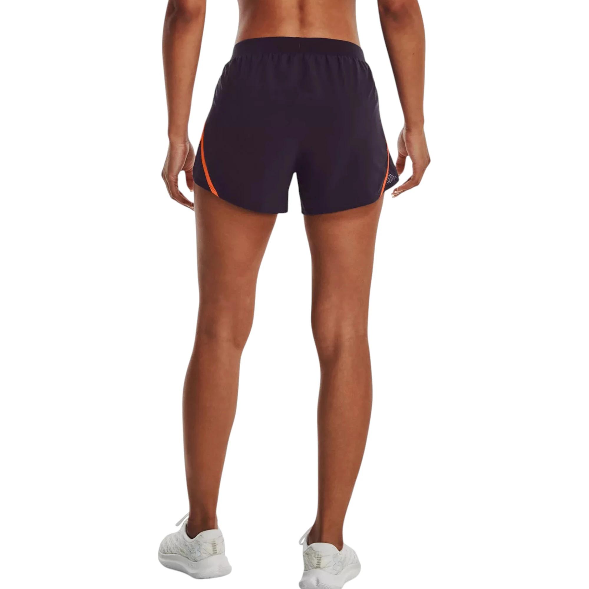 1 Under Armour Womens Dark Purple/ Orange Fly-By 2.0 Shorts DARK PURPLE/ORANGE, 1 of 7