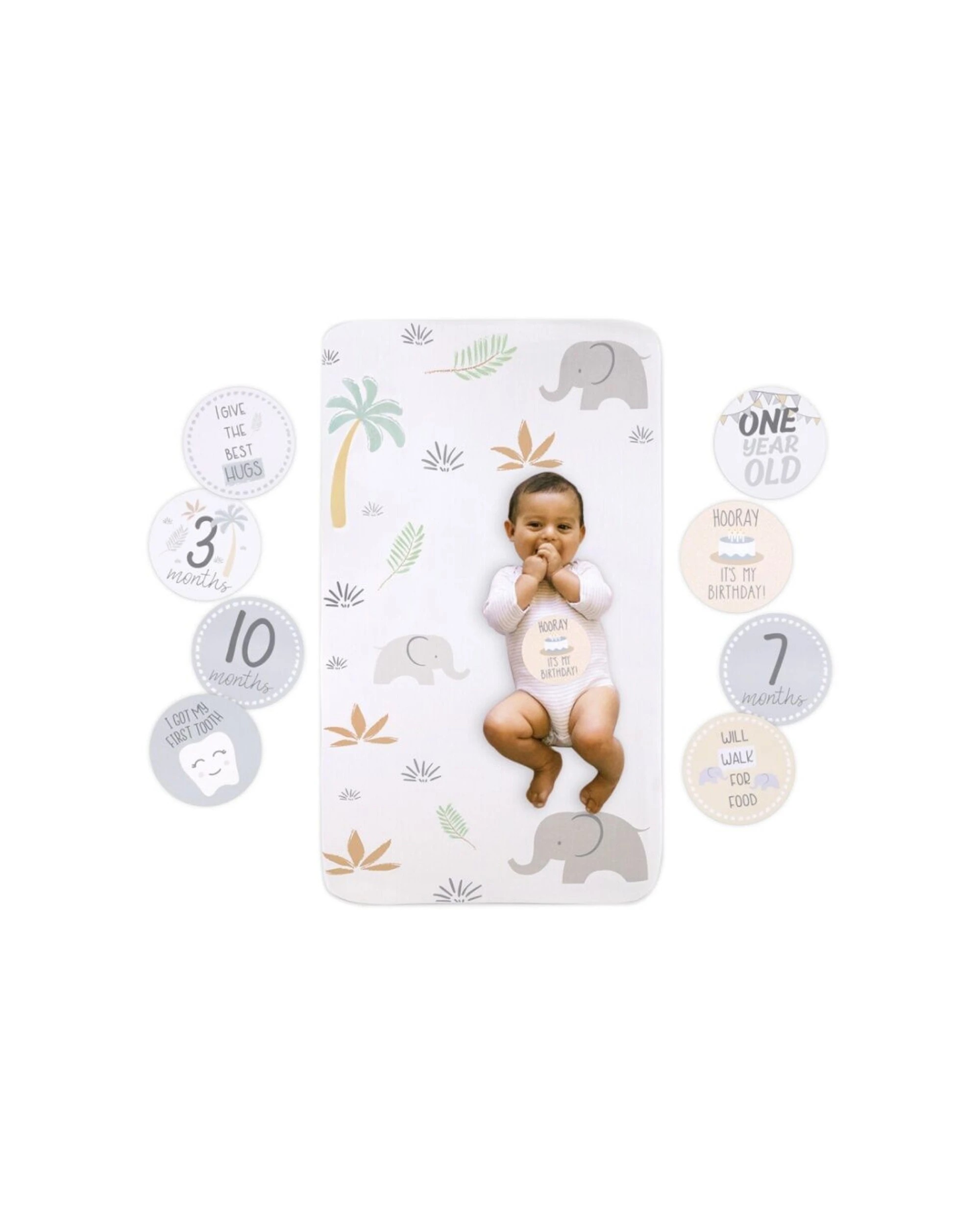 2 Little Haven 7pc Cot Bedding Bundle Elephant Baby With Milestone Cards - Grey, 2 of 6