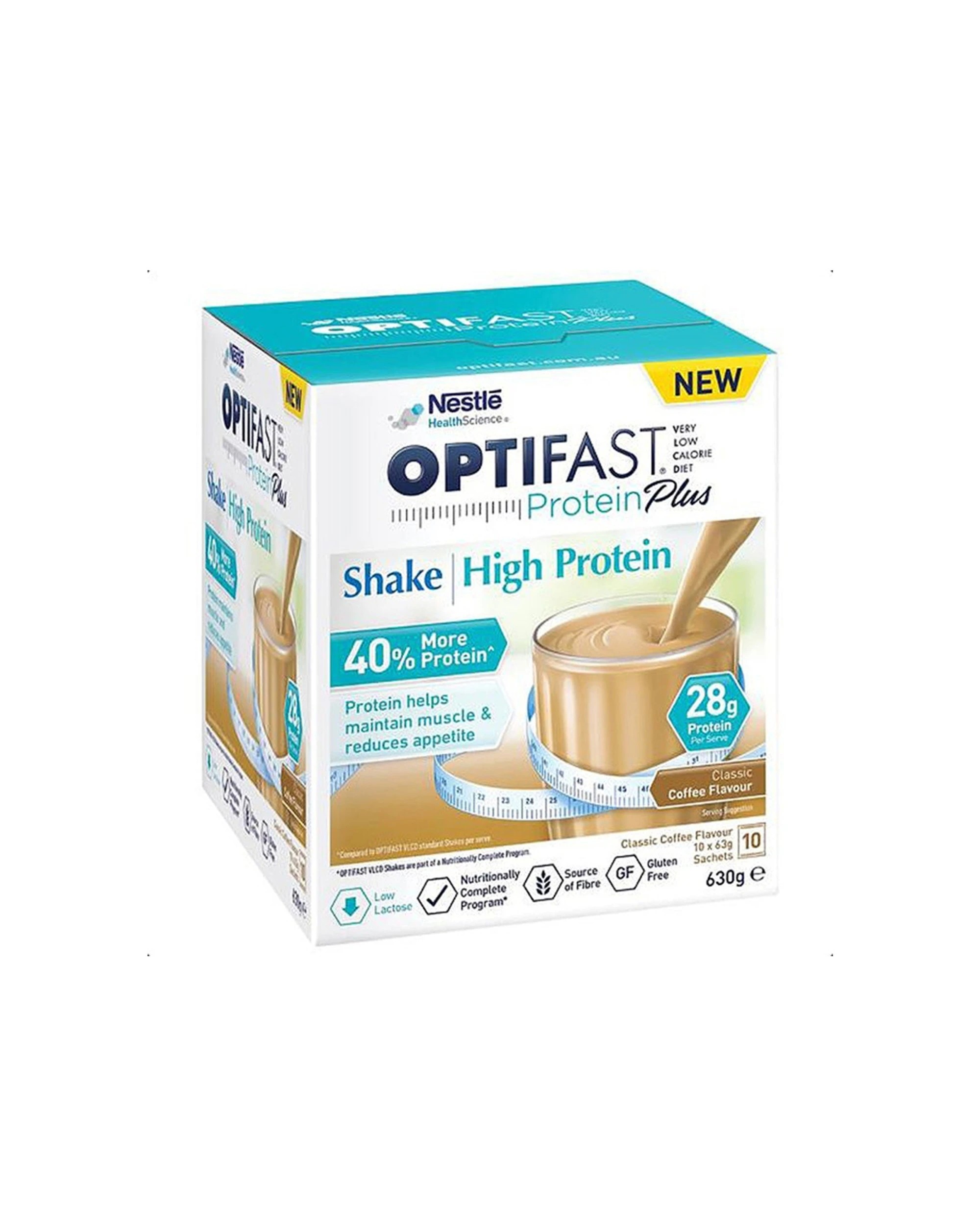 1 Optifast 10pc VLCD Protein Plus Low Calorie Meal Replacement Coffee Shake Sachets 63g, 1 of 1