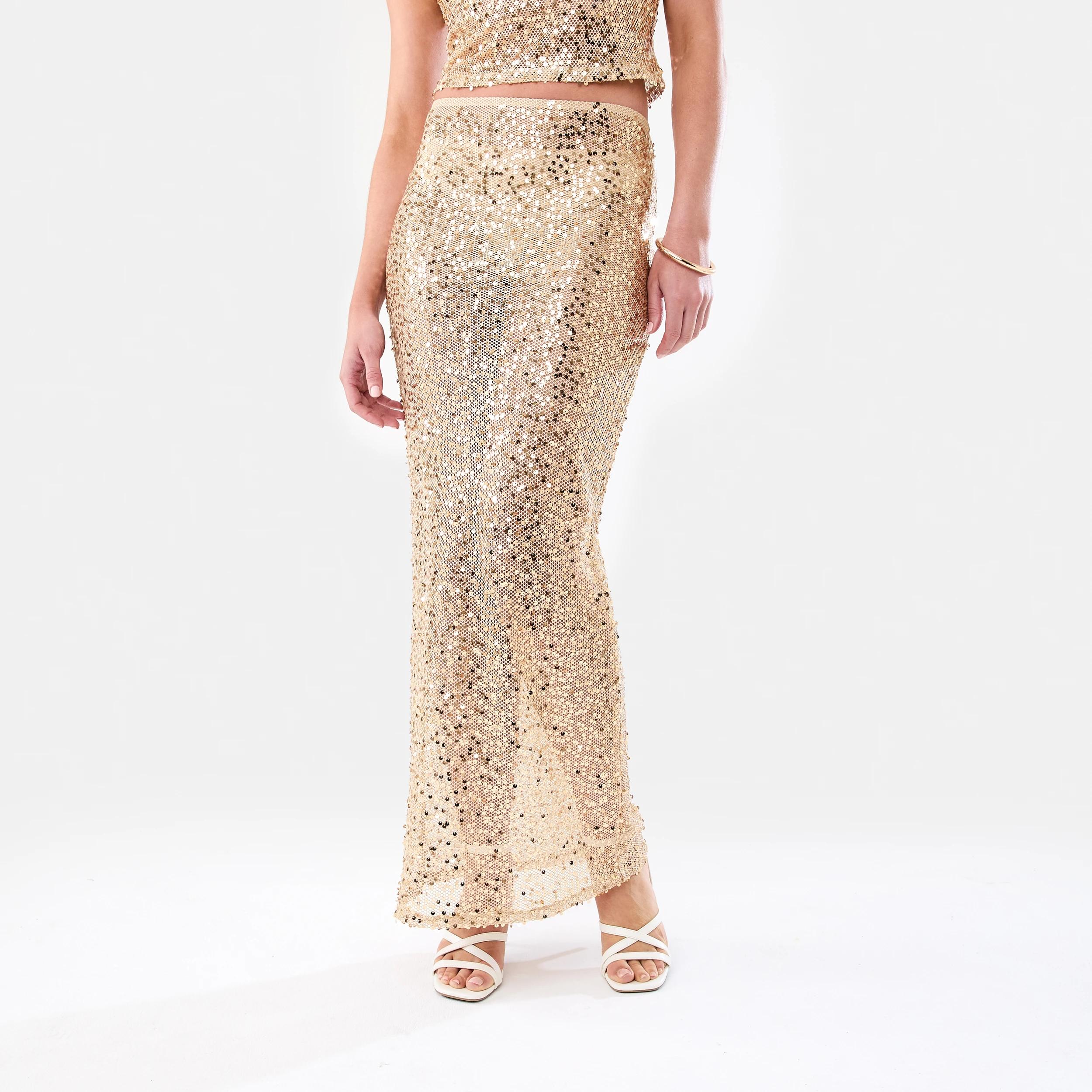1 Sequin Maxi Skirt Soft Gold, 1 of 8
