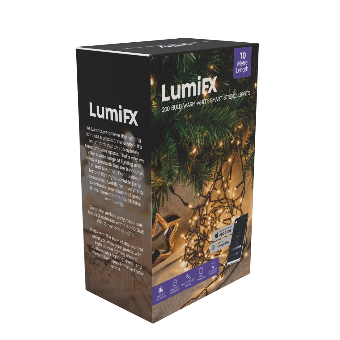 1 LumiFx 200 LED Wifi Smart String Lights 8 Lighting Effects 10 Metres Warm - Clear, 1 of 4