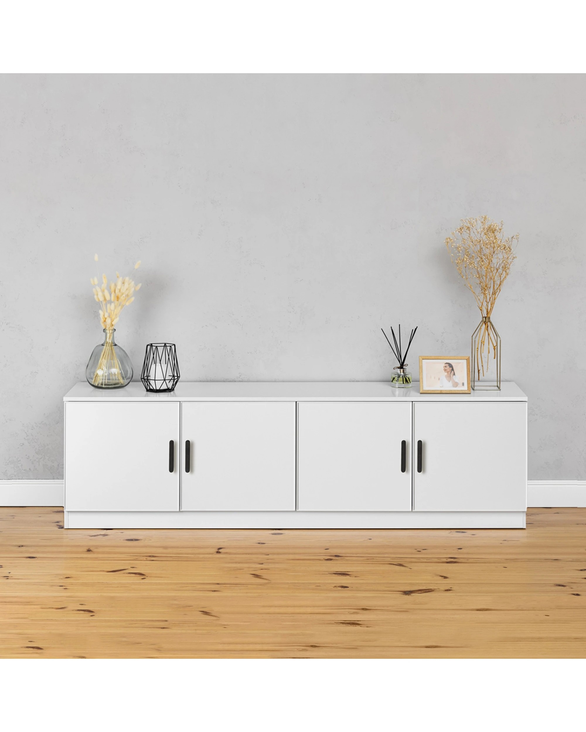 2 European Cabinetry Bucharest Slim Panel TV Unit Oval Handle - White, 2 of 4