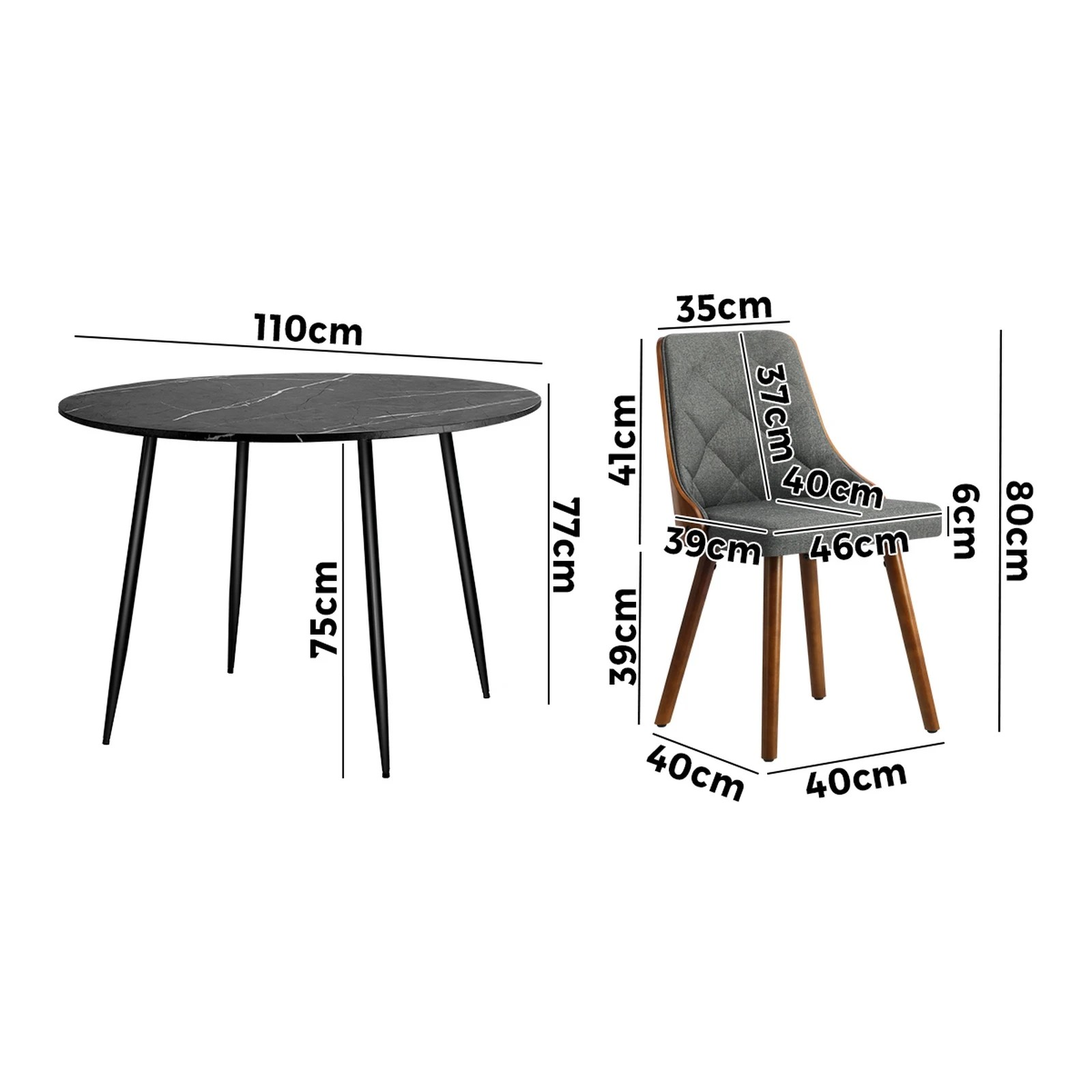 2 Oikiture 110cm Round Dining Table with 4PCS Dining Chairs Faux Linen - Grey, 2 of 9
