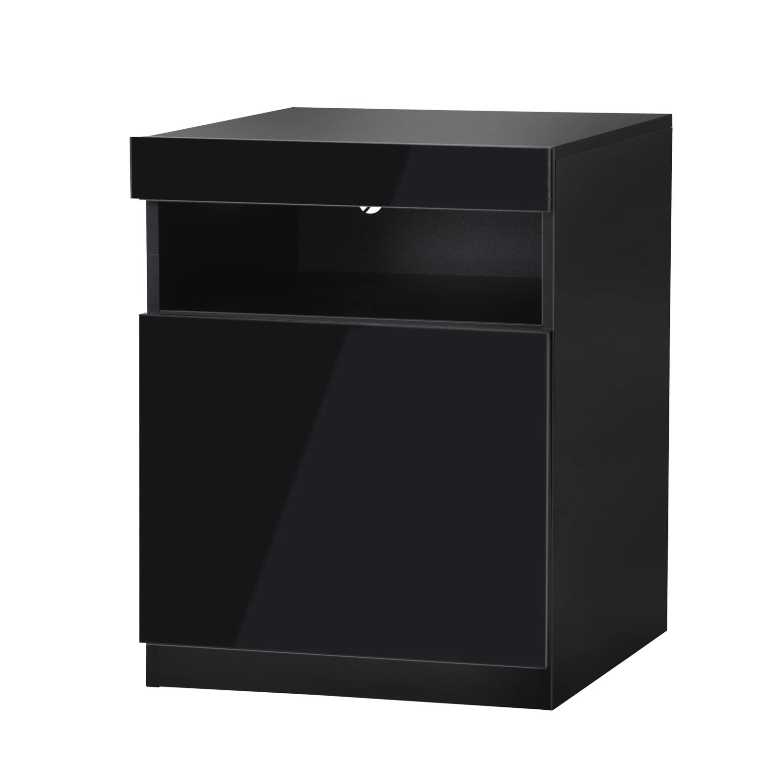 8 Oikiture Bedside Table Led Nightstand Shelf Storage Cabinet
 - Black, 8 of 10